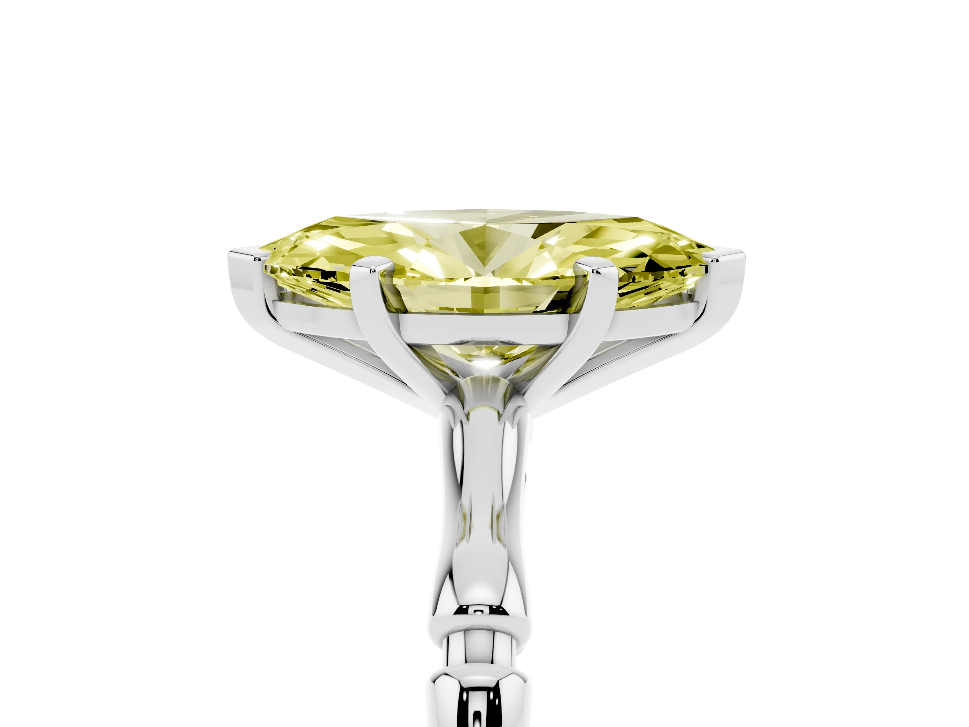 Fancy Yellow Marquise Cut Diamond Solitaire Ring Set in Silver with Bamboo Band and Prong Setting