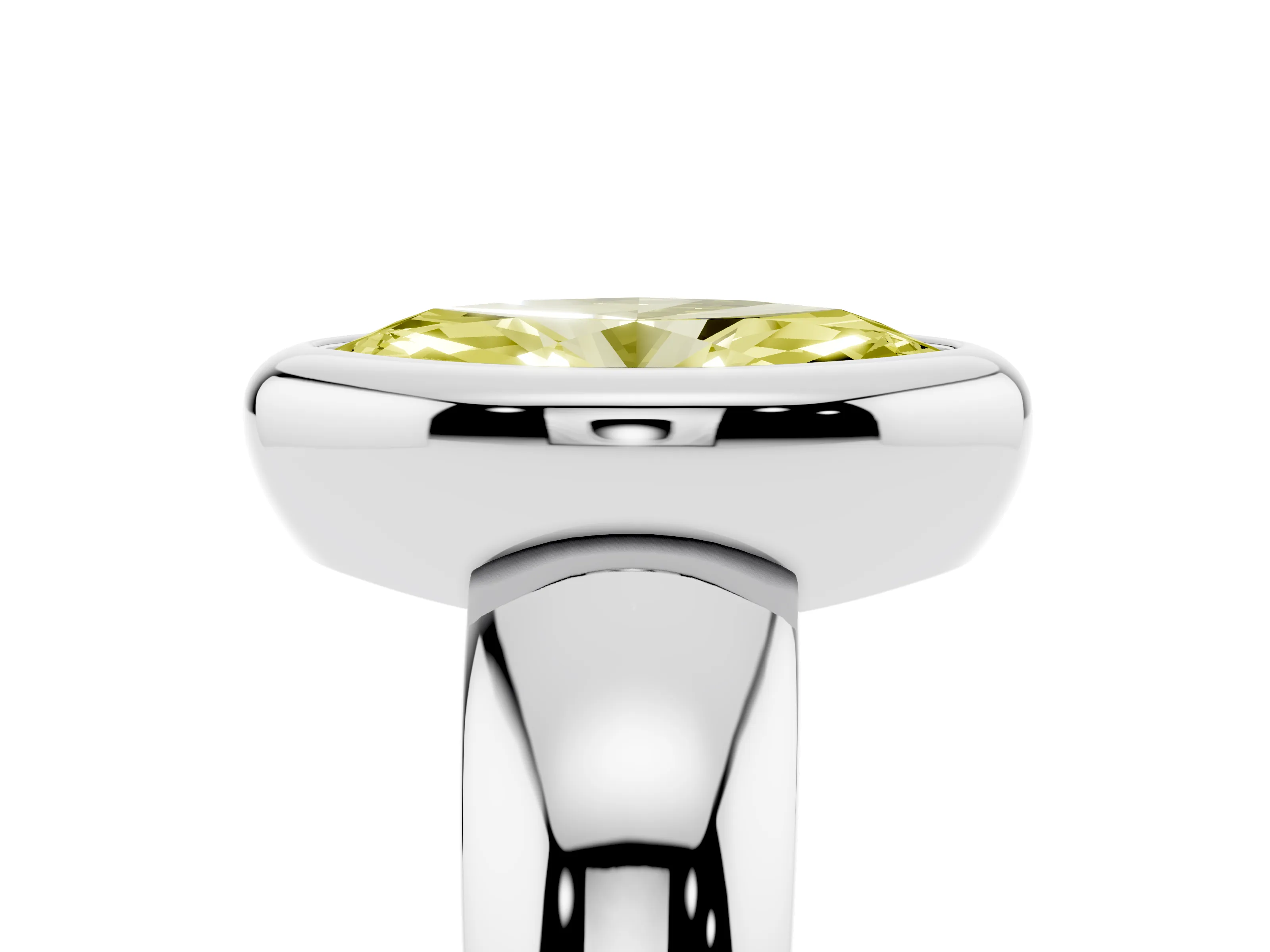 Fancy Yellow Bezel Set Marquise Cut Diamond Solitaire Ring Set in Platinum with Wide Band