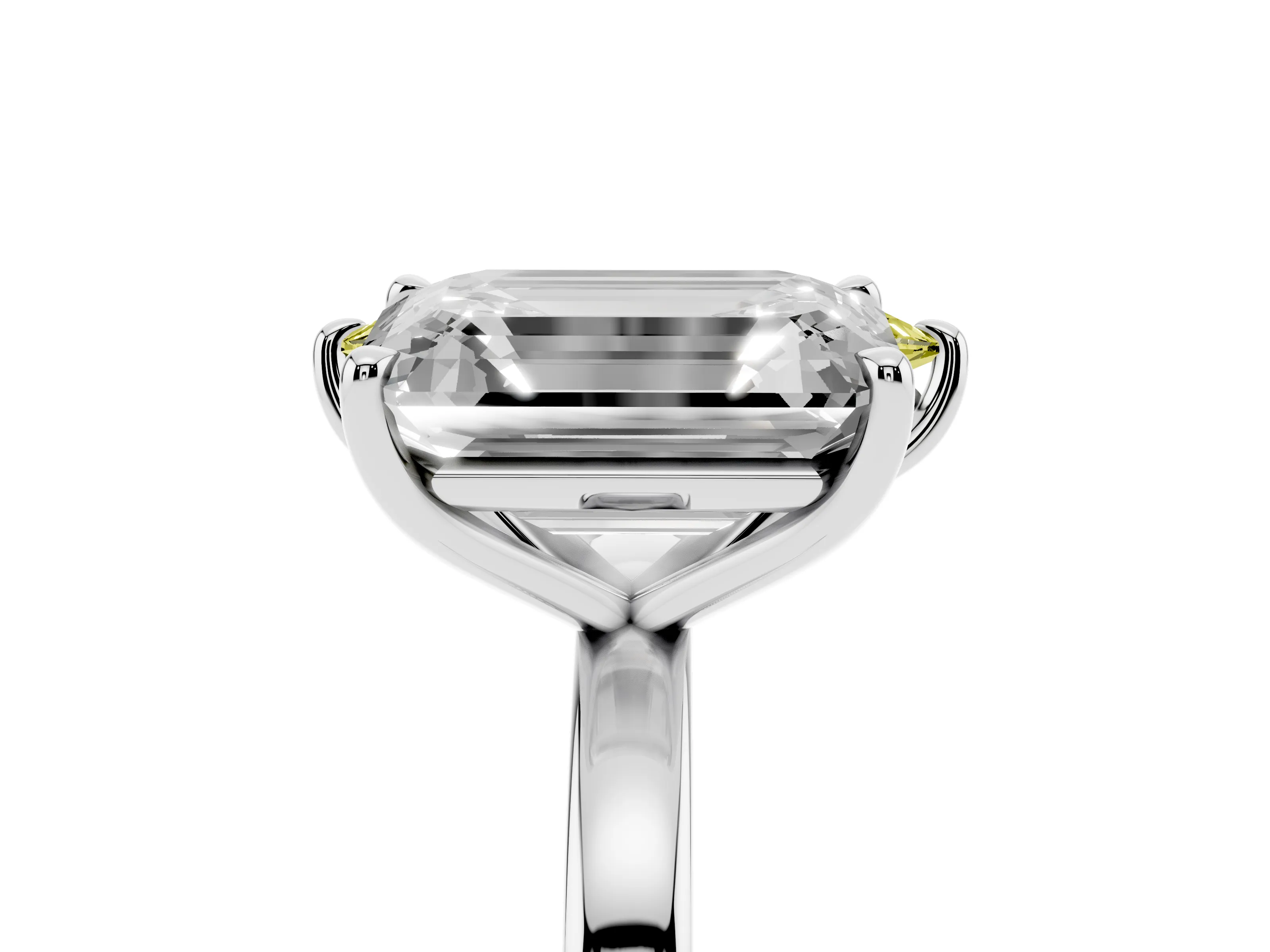 Fancy Yellow Marquise Cut and Emerald Cut Toi Moi Ring Set in Silver with Prong Setting