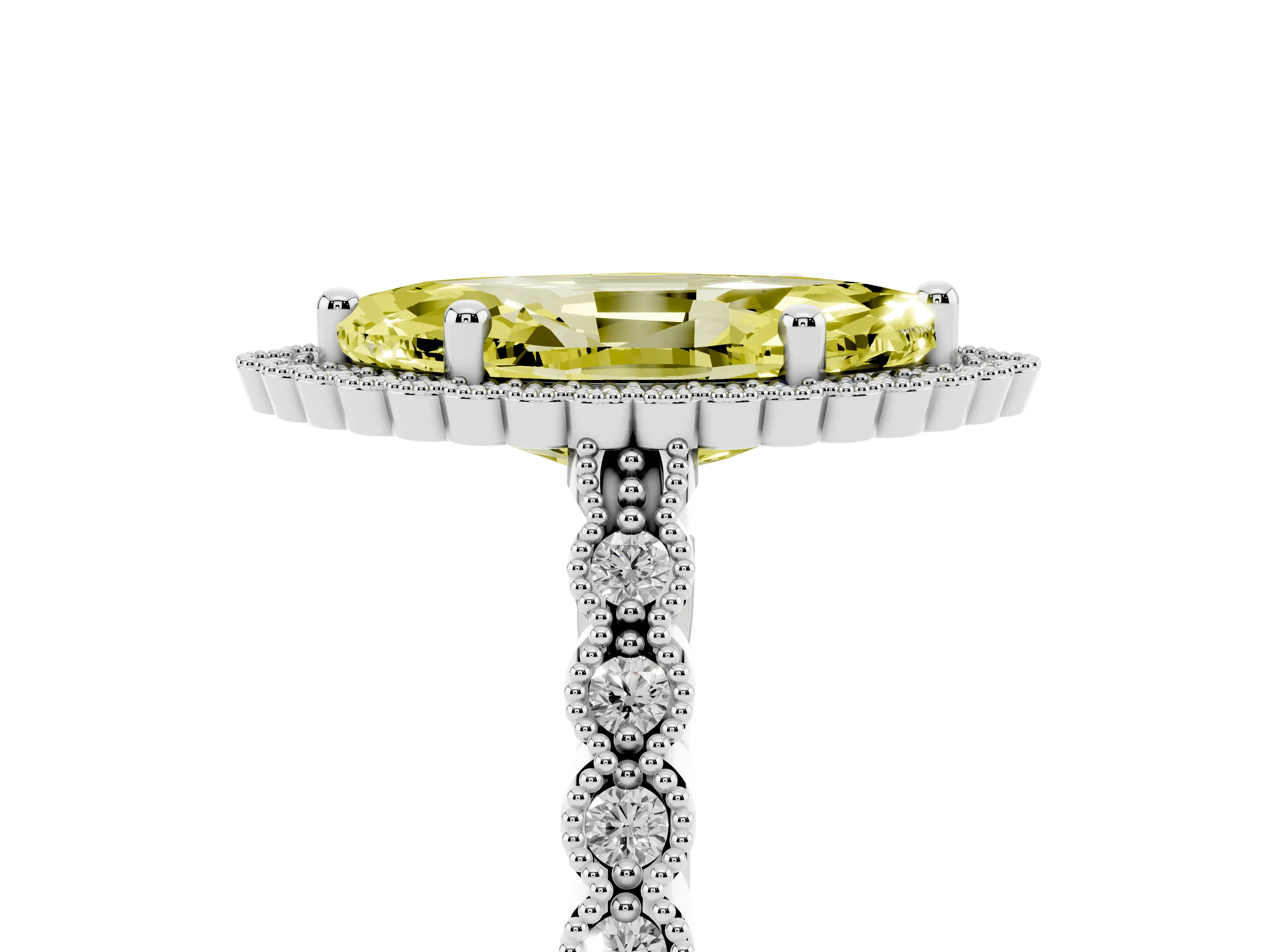 Fancy Yellow Marquise Cut Diamond Halo Ring Set in Silver with Pavé Milgrain Band