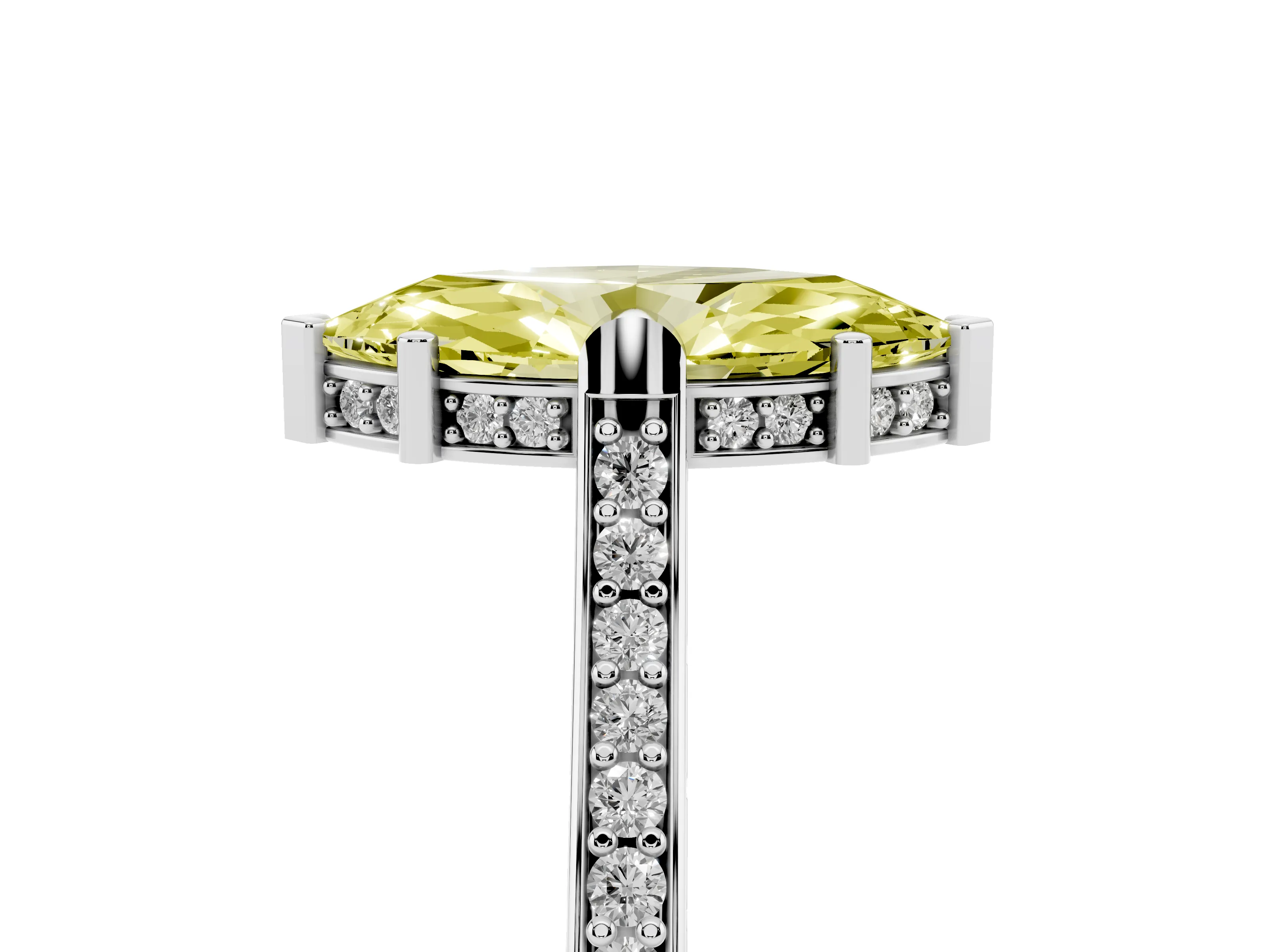 Fancy Yellow Marquise Cut Diamond Solitaire Ring Set in Silver with Channel Set Band and Bezel Prong Setting