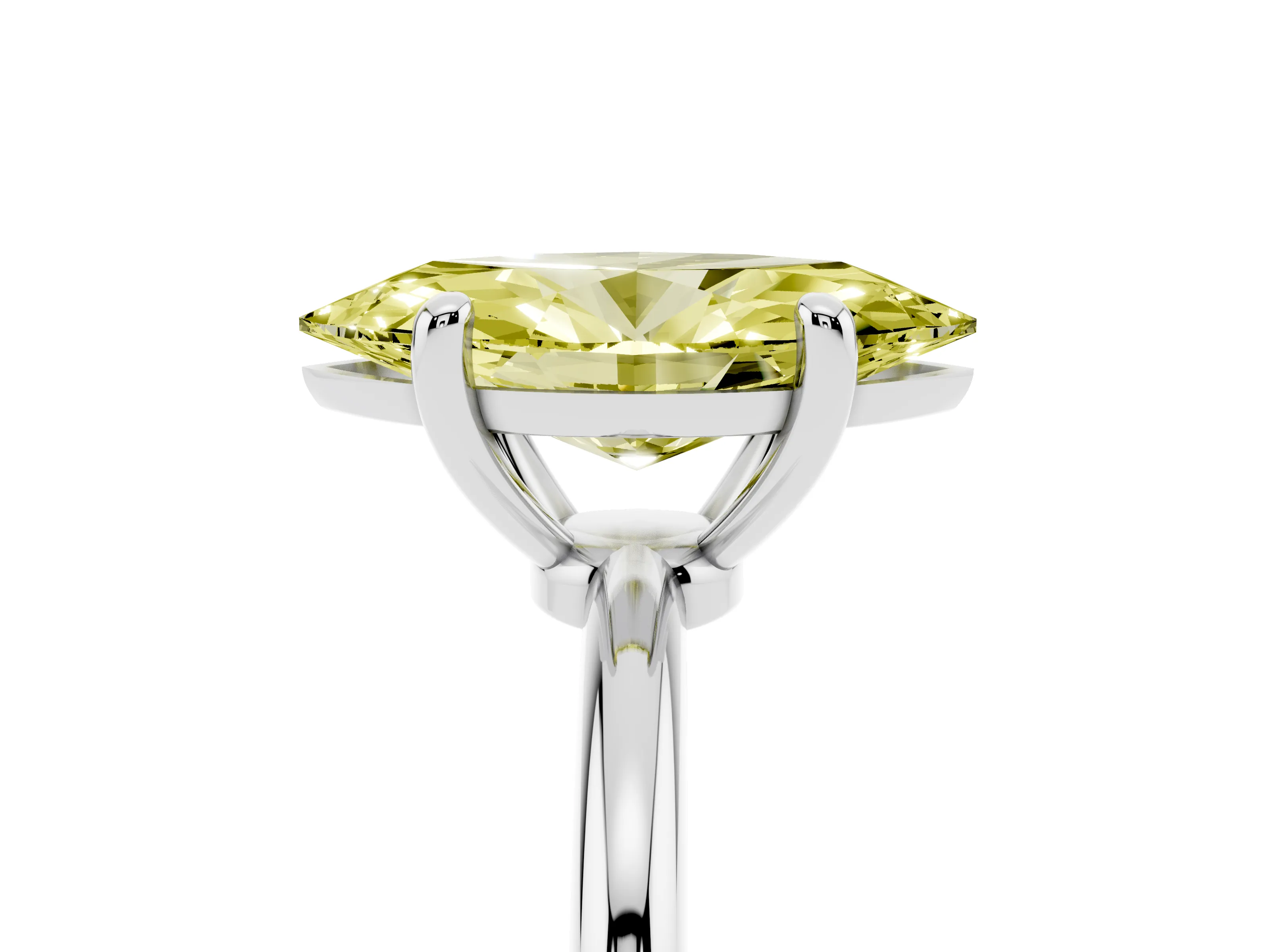 Fancy Yellow Marquise Cut Diamond Solitaire Ring Set in Silver with Secure Prong Setting on a Classic Band