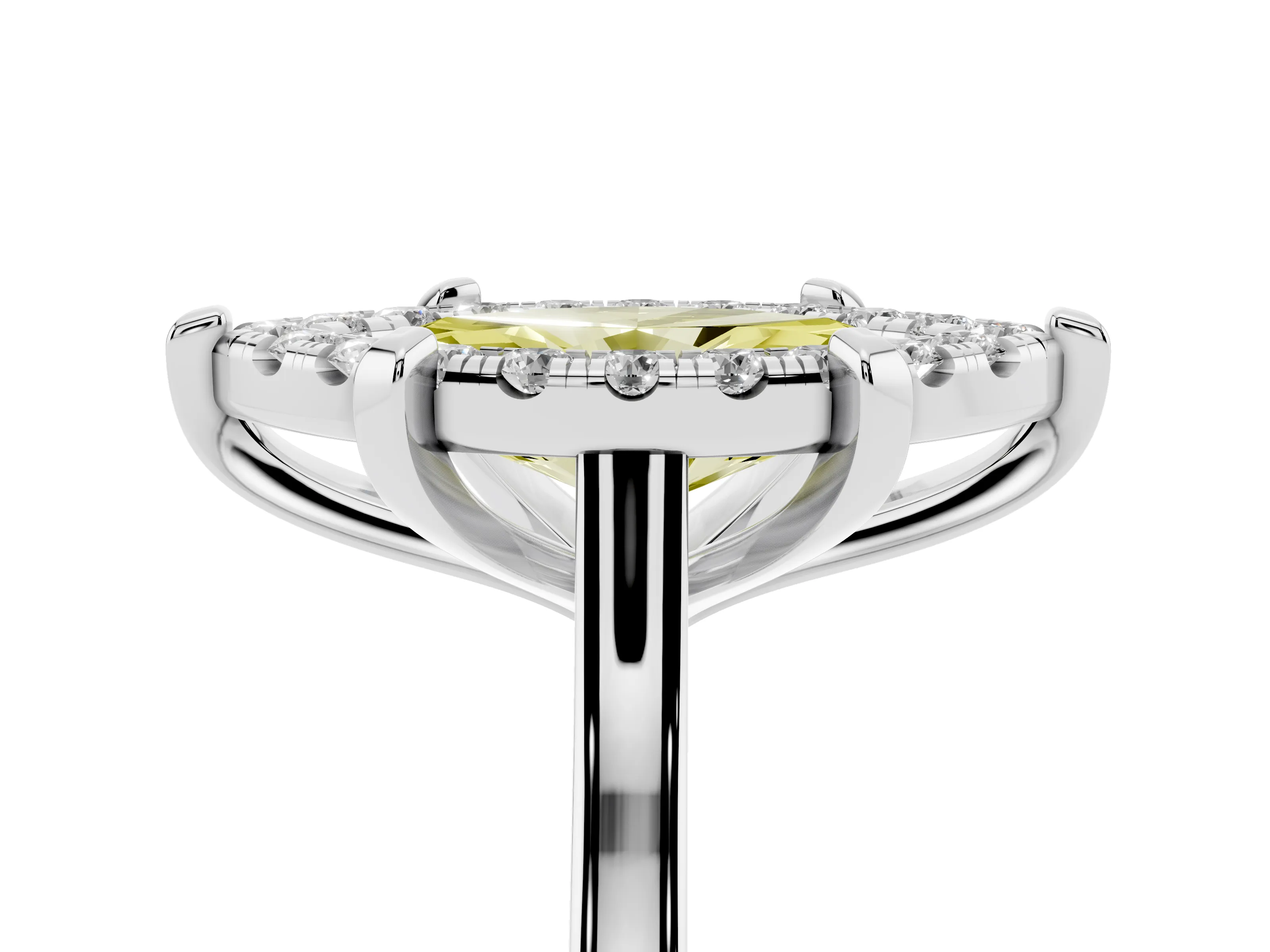 Fancy Yellow Marquise Cut Diamond Cluster Halo Solitaire Ring Set in White gold with Prong Setting