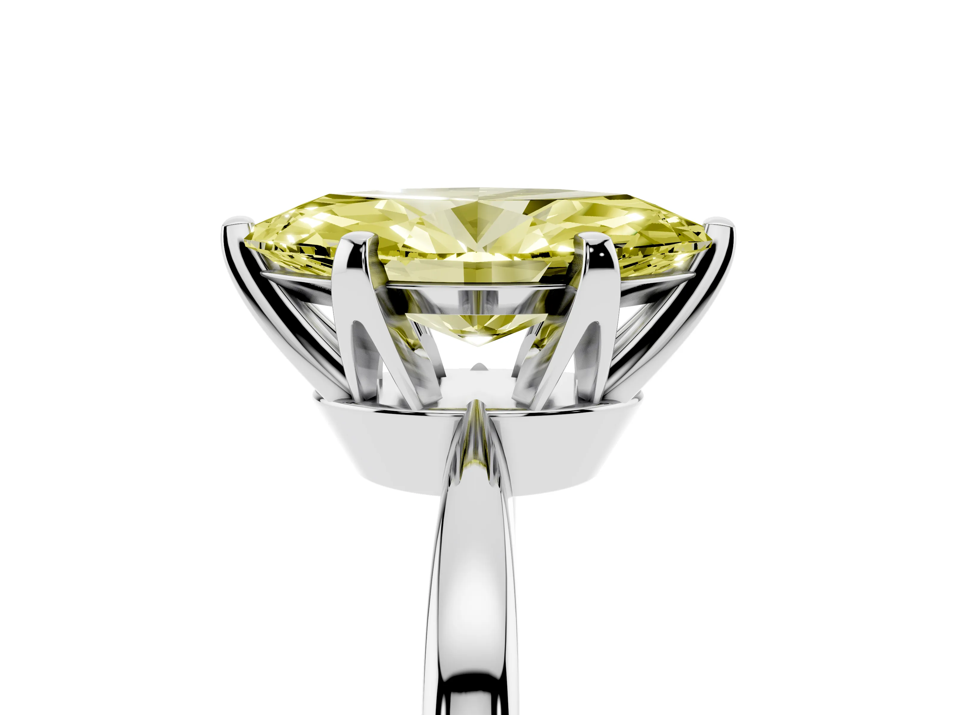 Fancy Yellow Marquise Cut Diamond Solitaire Engagement Ring Set in Silver with Slim Tapered Solitaire Band