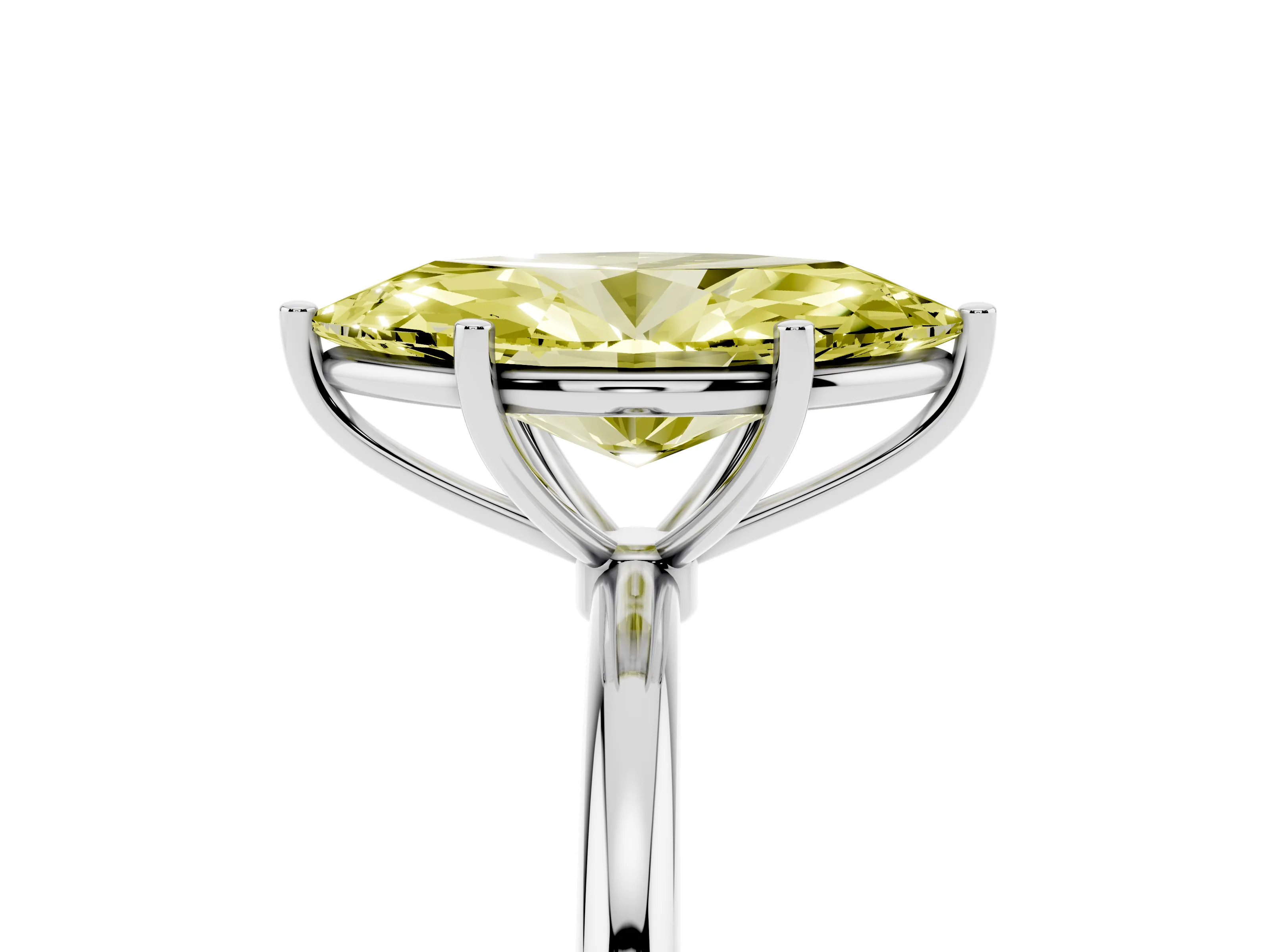 Fancy Yellow Marquise Cut Diamond Solitaire Engagement Ring Set in Platinum with Thin Band and Prong Setting
