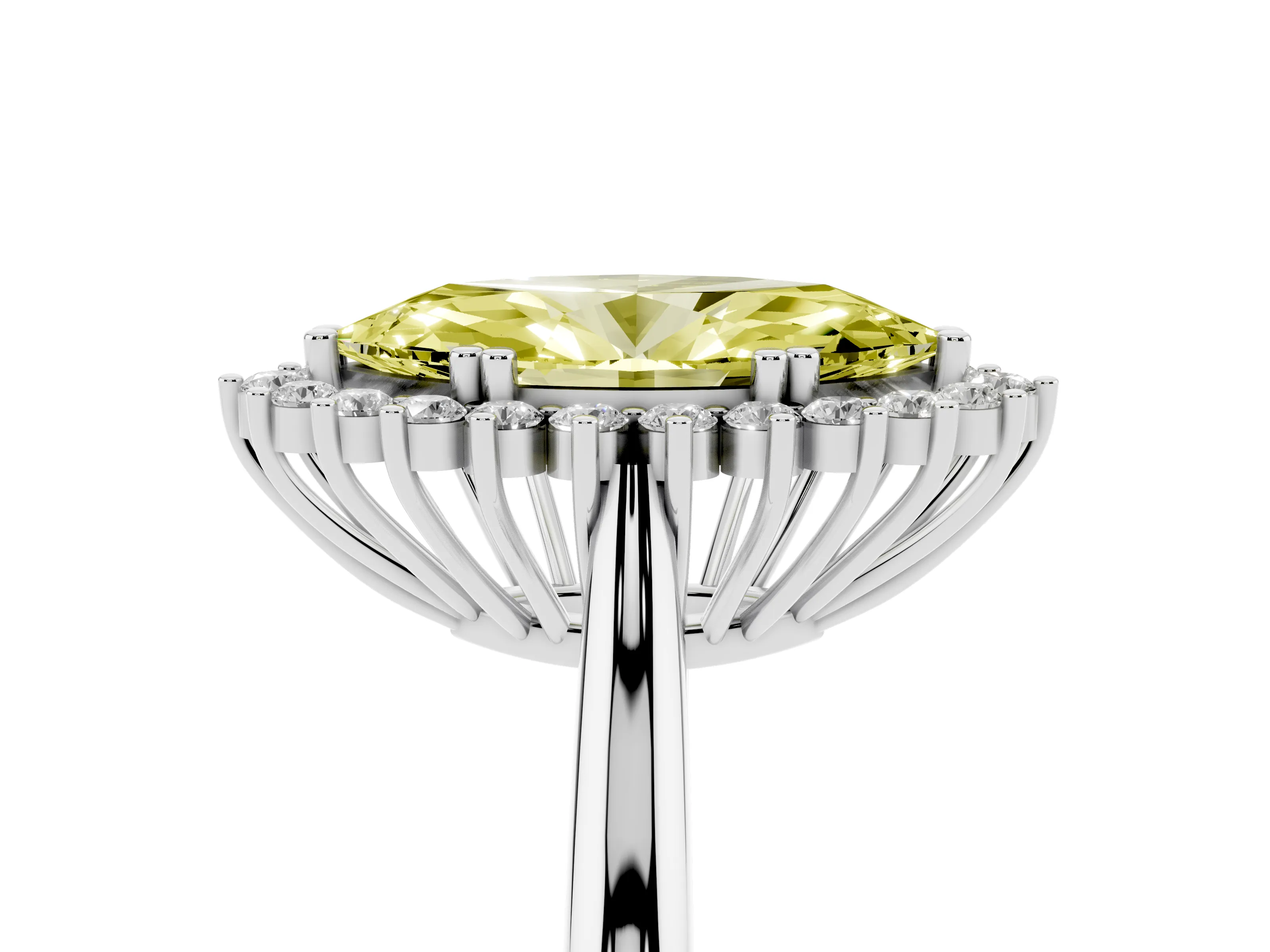 Fancy Yellow Marquise Cut Diamond Halo Ring Set in Platinum with Plain Solitaire Band and Prong Setting