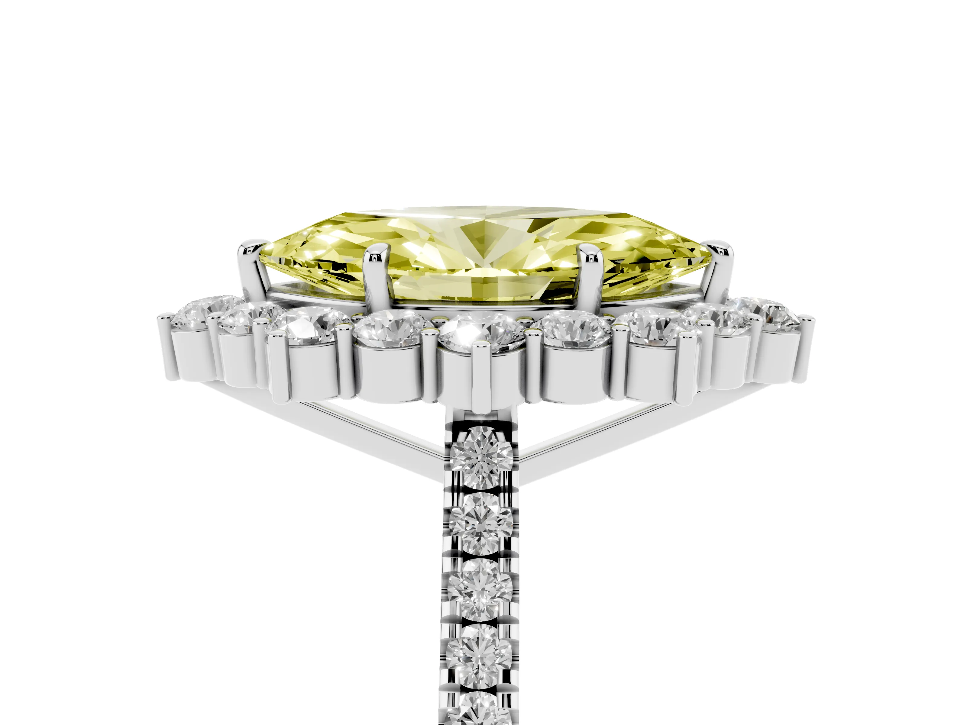 Fancy Yellow Marquise Cut Diamond Halo Ring Set in Silver with Pavé Band and Prong Setting
