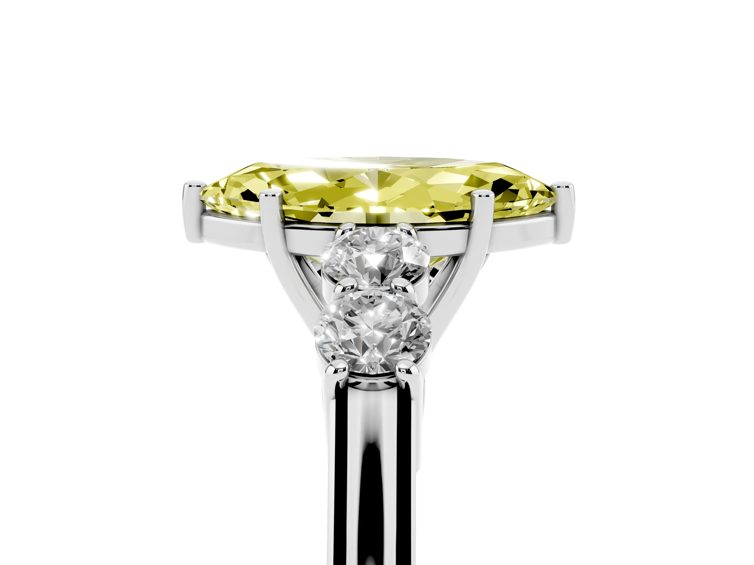 Fancy Yellow Marquise Cut Diamond Five-Stone Prong Set Band Ring Set in White gold with Polished Band