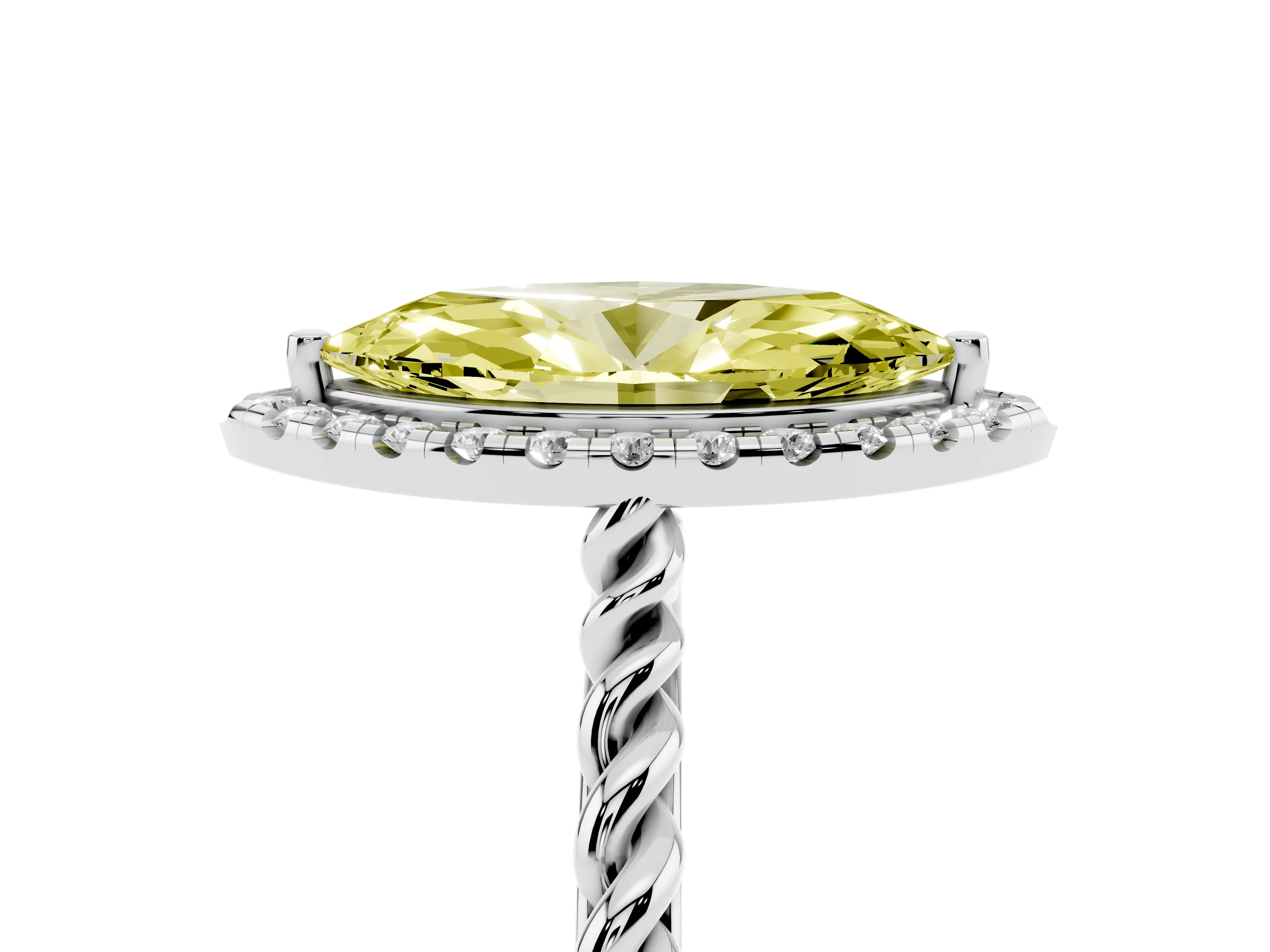 Fancy Yellow Marquise Cut Diamond Halo Ring Set in Platinum with Plain Twisted Band
