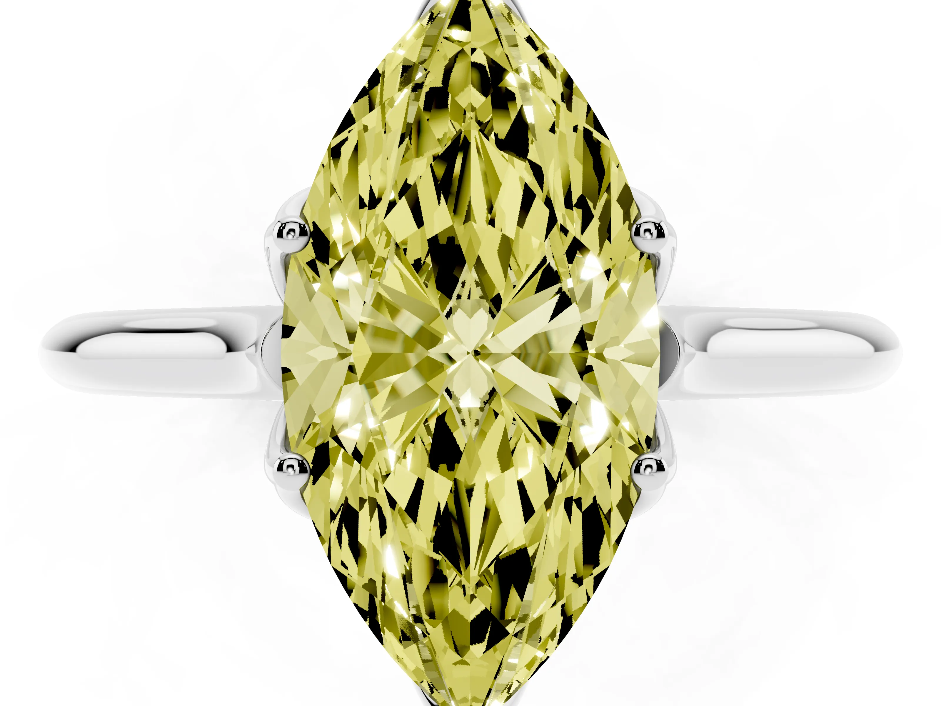 Fancy Yellow Marquise Cut Diamond Solitaire Cathedral Ring Set in Silver with Prong Setting