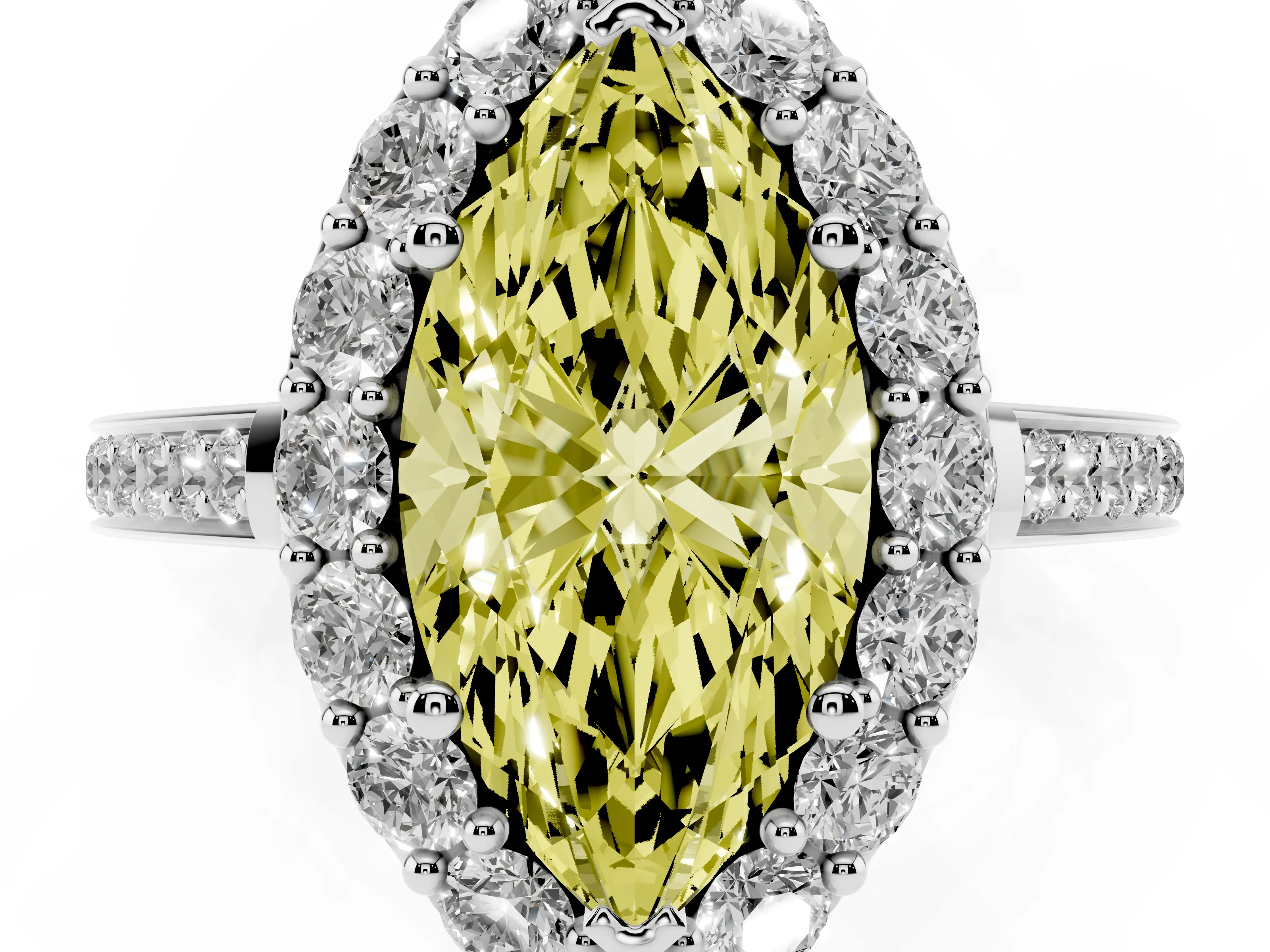 Fancy Yellow Marquise Cut Diamond Floral Halo Ring Set in Silver with Pavé Band and Prong Setting