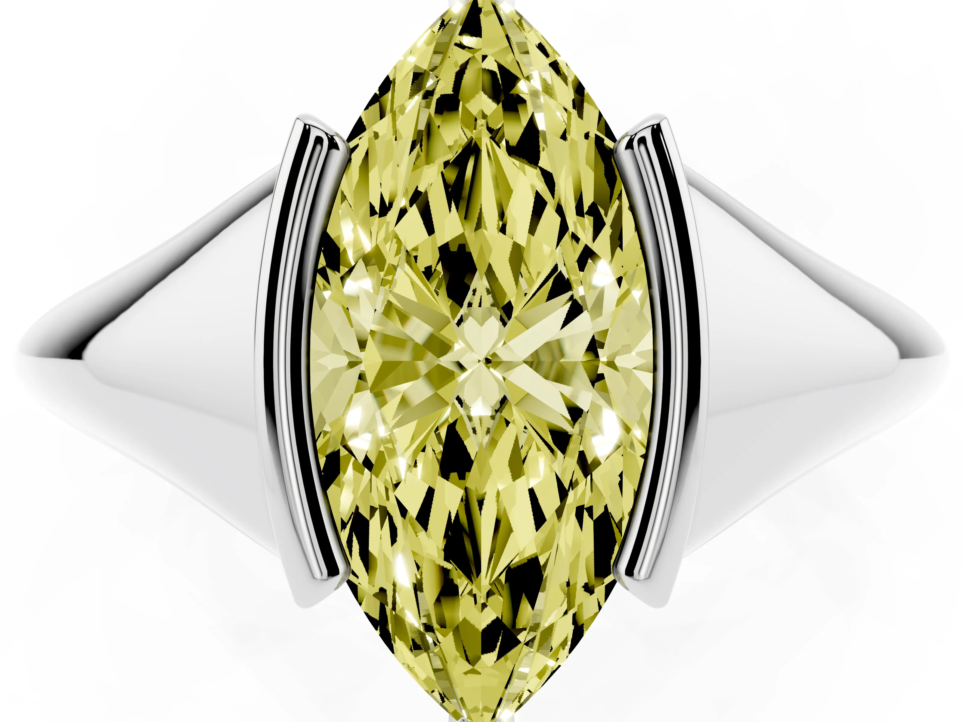 Fancy Yellow Marquise Cut Diamond Solitaire Tension Set Ring Set in Silver
