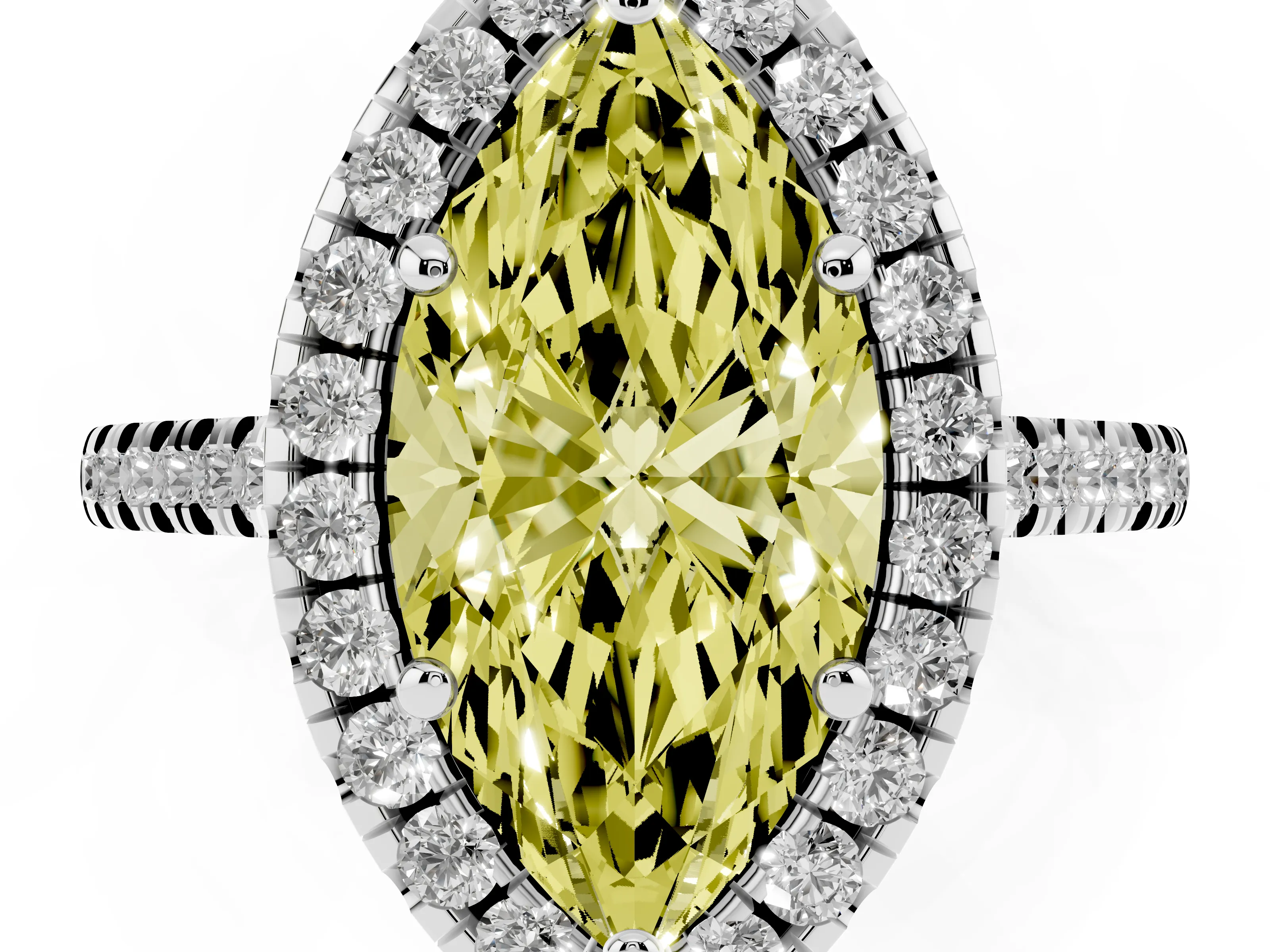 Fancy Yellow Marquise Cut Diamond Cushion Halo Ring Set in Silver with Pavé Band