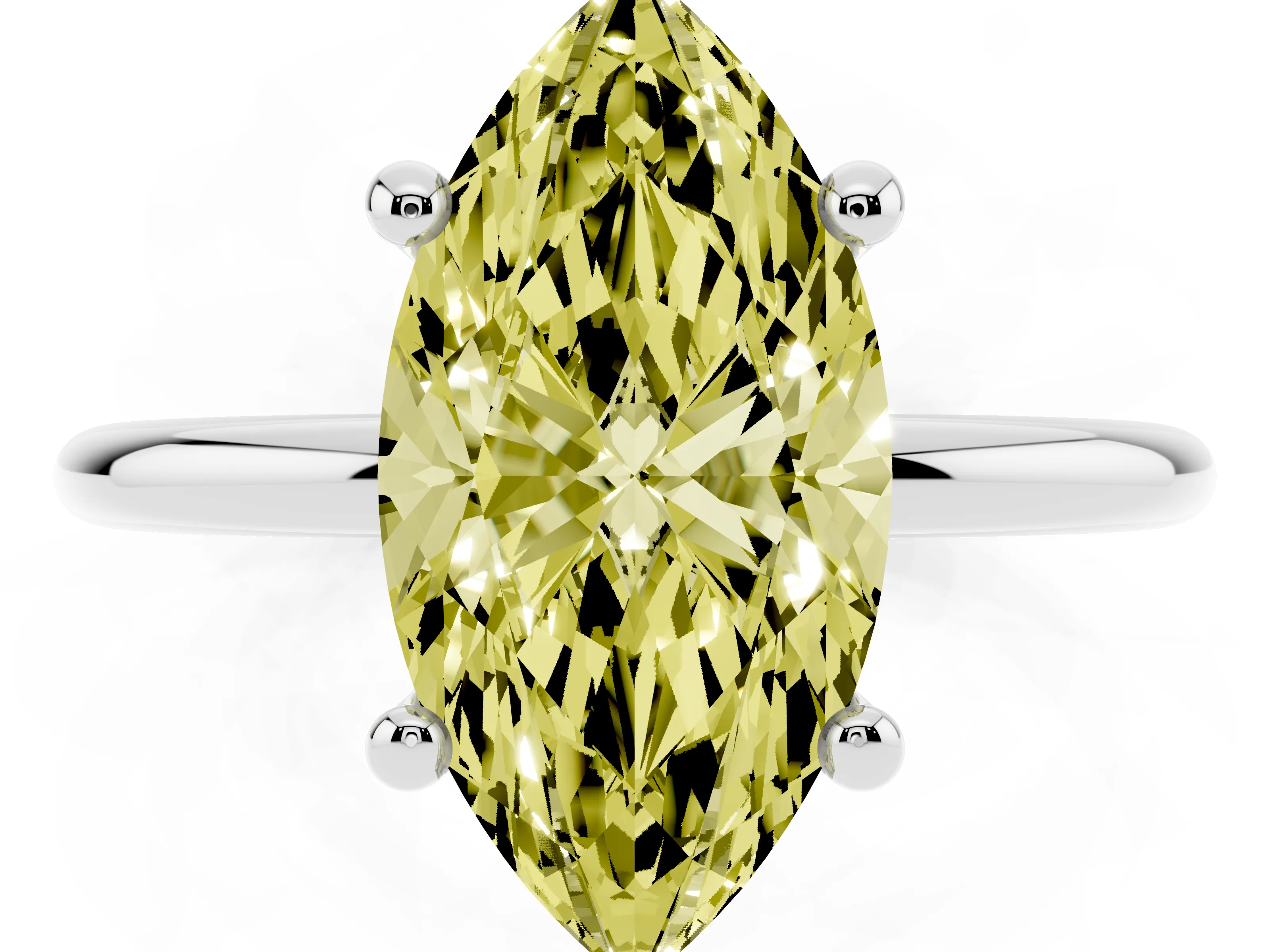 Fancy Yellow Marquise Cut Diamond Solitaire Ring Set in Silver with Secure Prong Setting on a Classic Band