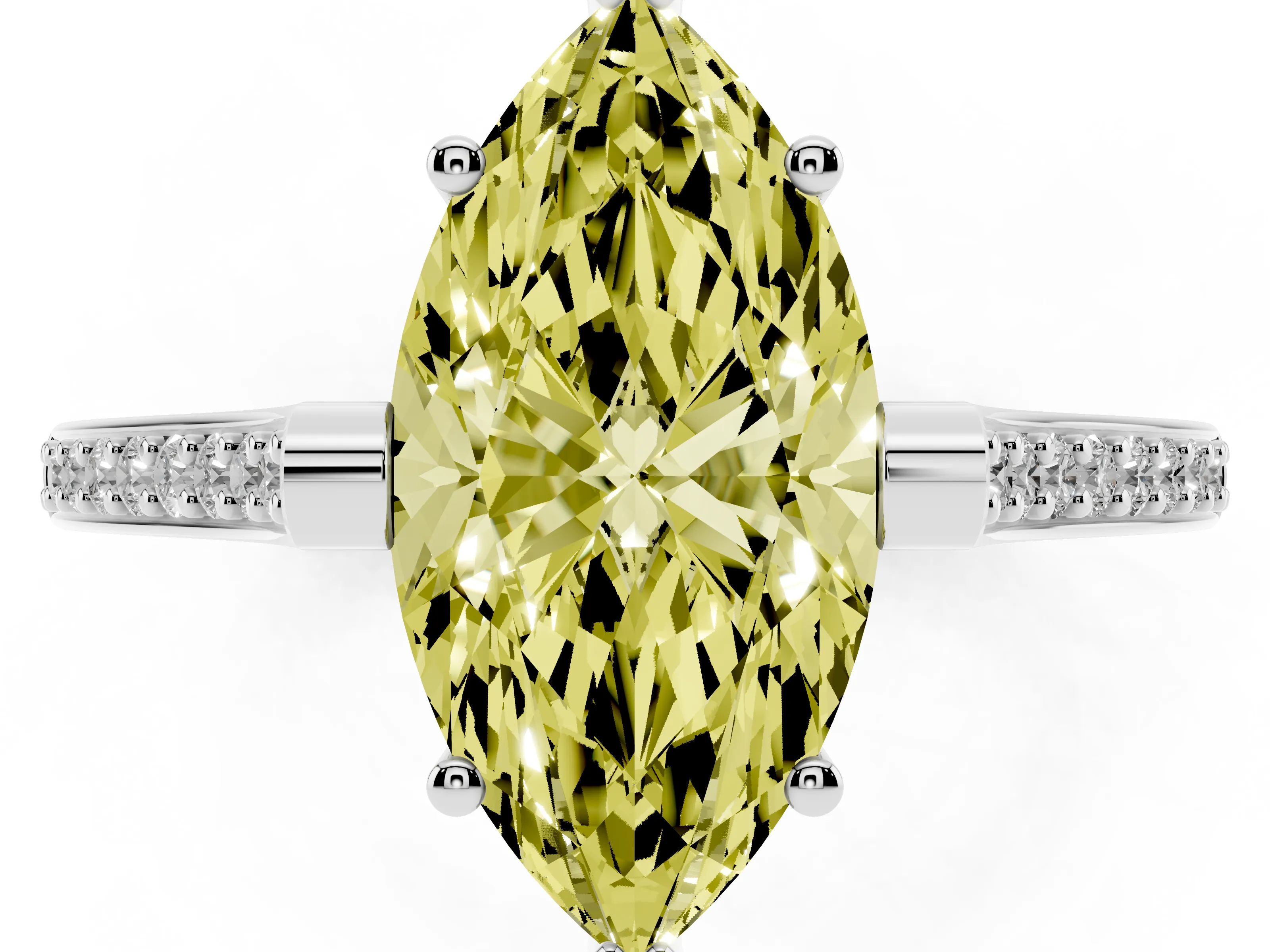 Fancy Yellow Marquise Cut Diamond Solitaire Ring Set in Silver with Channel Set Band and Bezel Prong Setting