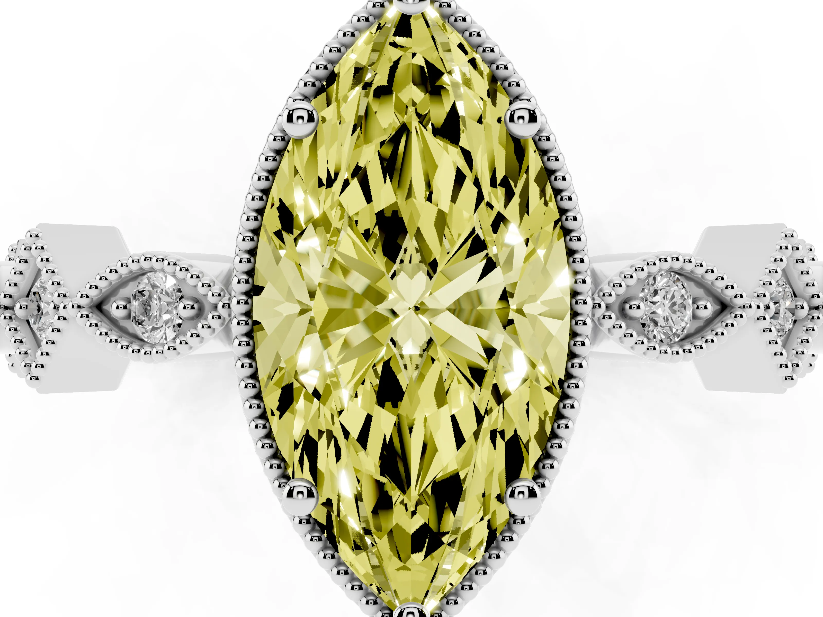 Fancy Yellow Marquise Cut Diamond Milgrain Marquise Twist Band Ring Set in Silver with Prong Setting