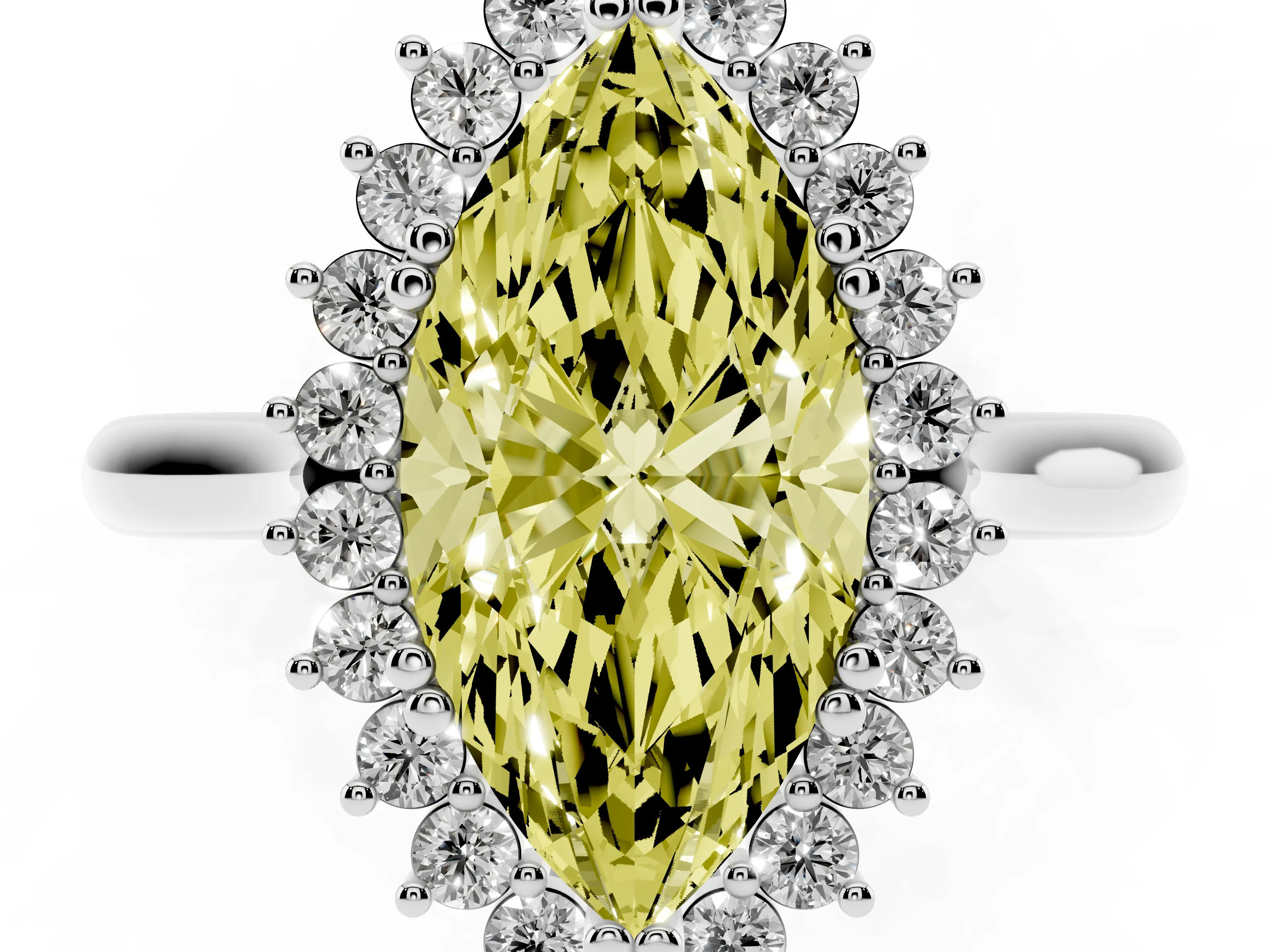 Fancy Yellow Marquise Cut Diamond Halo Ring Set in Platinum with Plain Solitaire Band and Prong Setting
