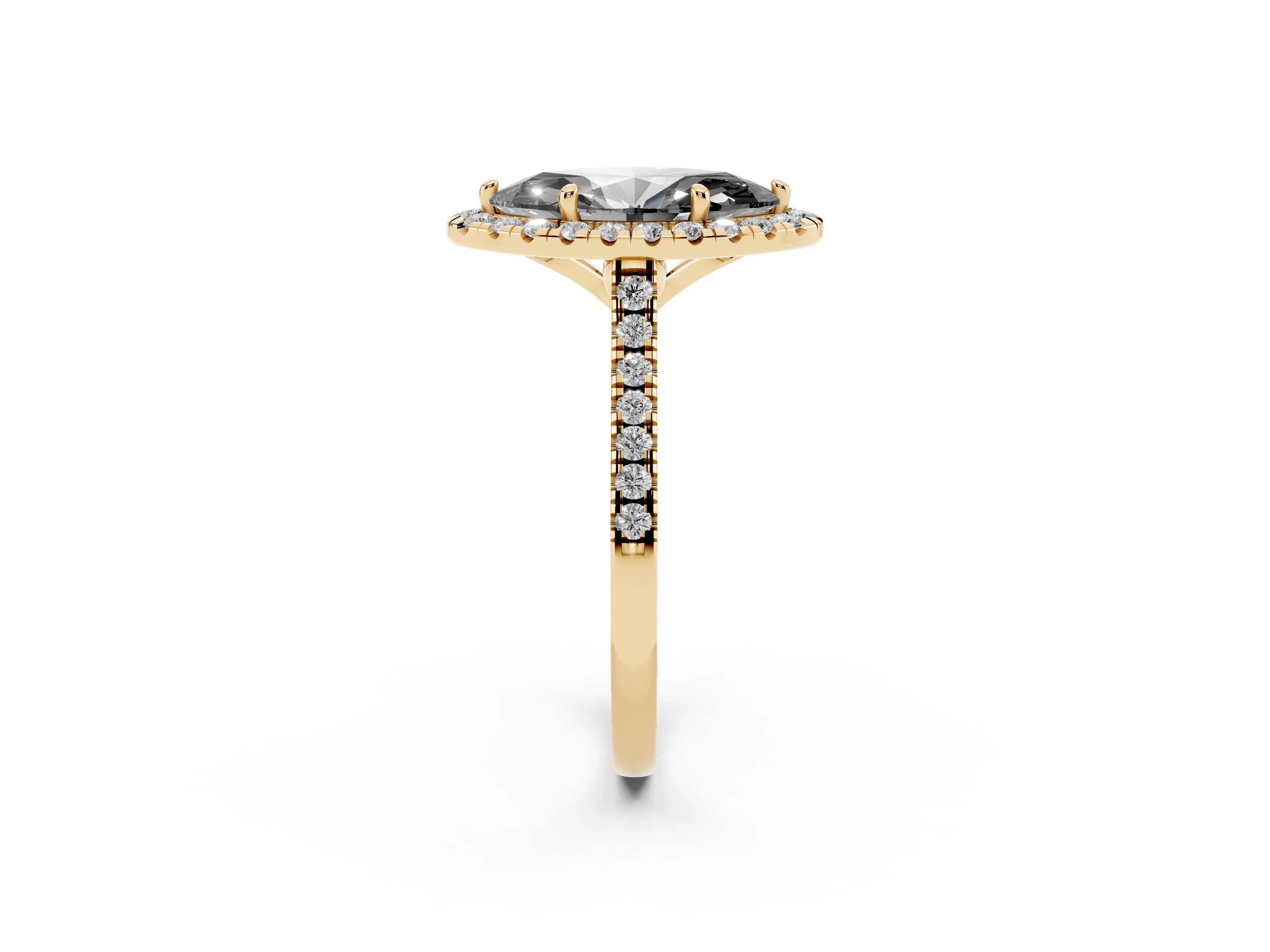 Fancy Black Marquise Cut Diamond Cushion Halo Ring Set in Yellow gold with Pavé Band