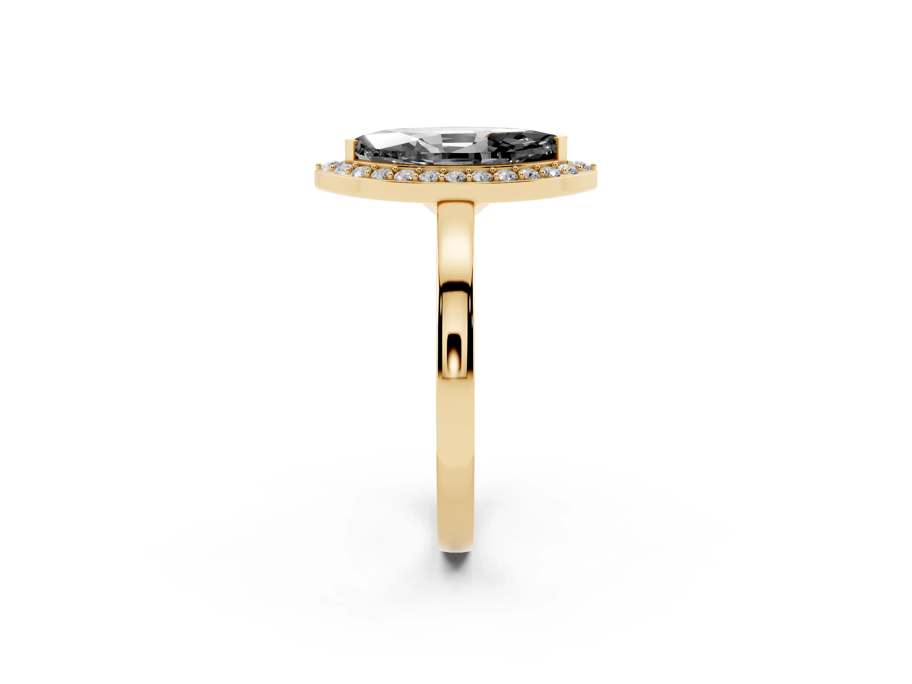 Fancy Black Marquise Cut Diamond Halo Ring Set in Yellow gold with Solitaire Band and Prong Setting