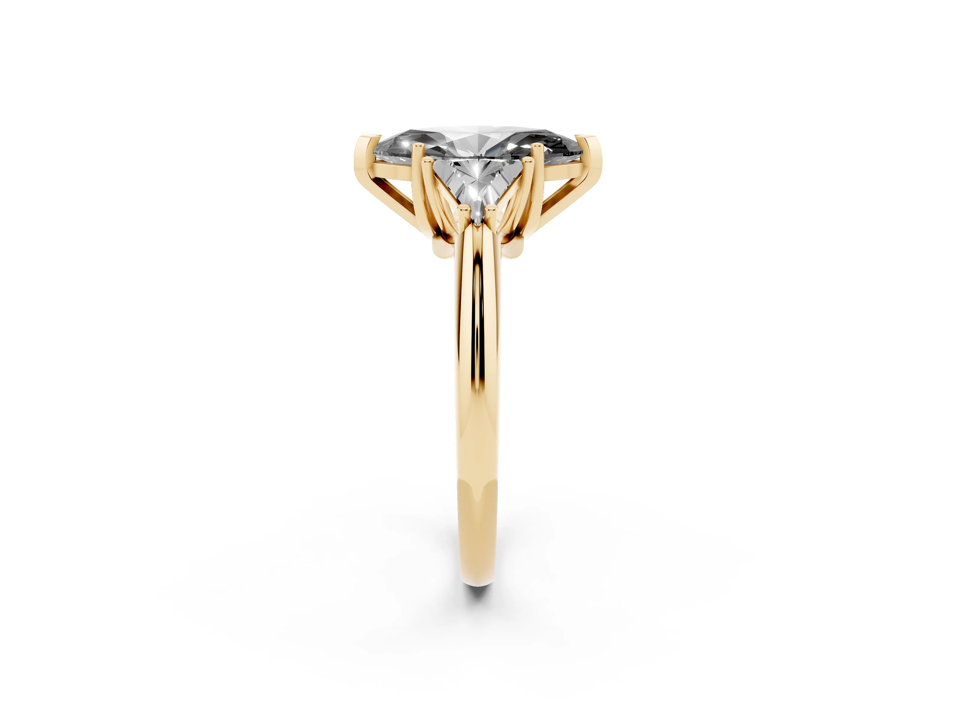Fancy Black Marquise Cut Diamond Three-Stone Engagement Ring Set in Yellow gold with Trillion Side Stones