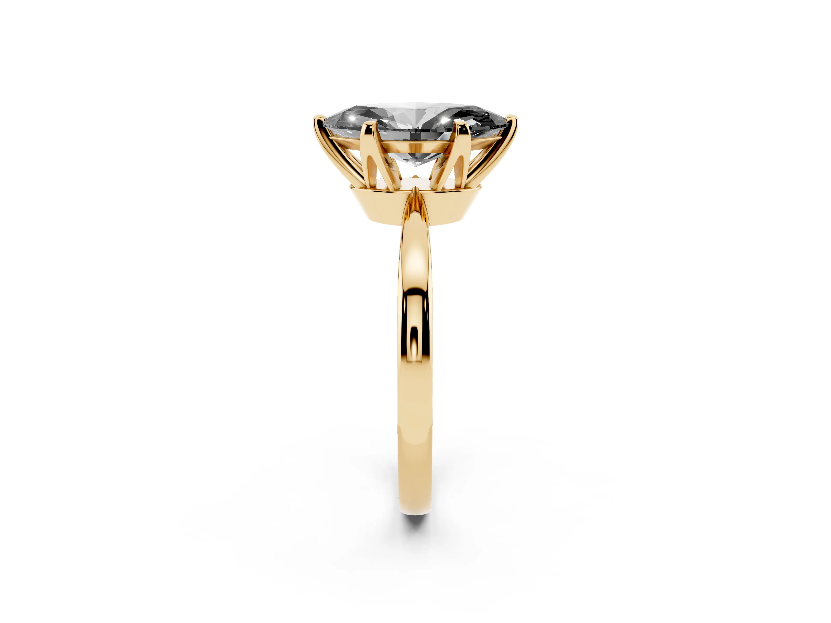 Fancy Black Marquise Cut Diamond Solitaire Engagement Ring Set in Yellow gold with Slim Tapered Solitaire Band