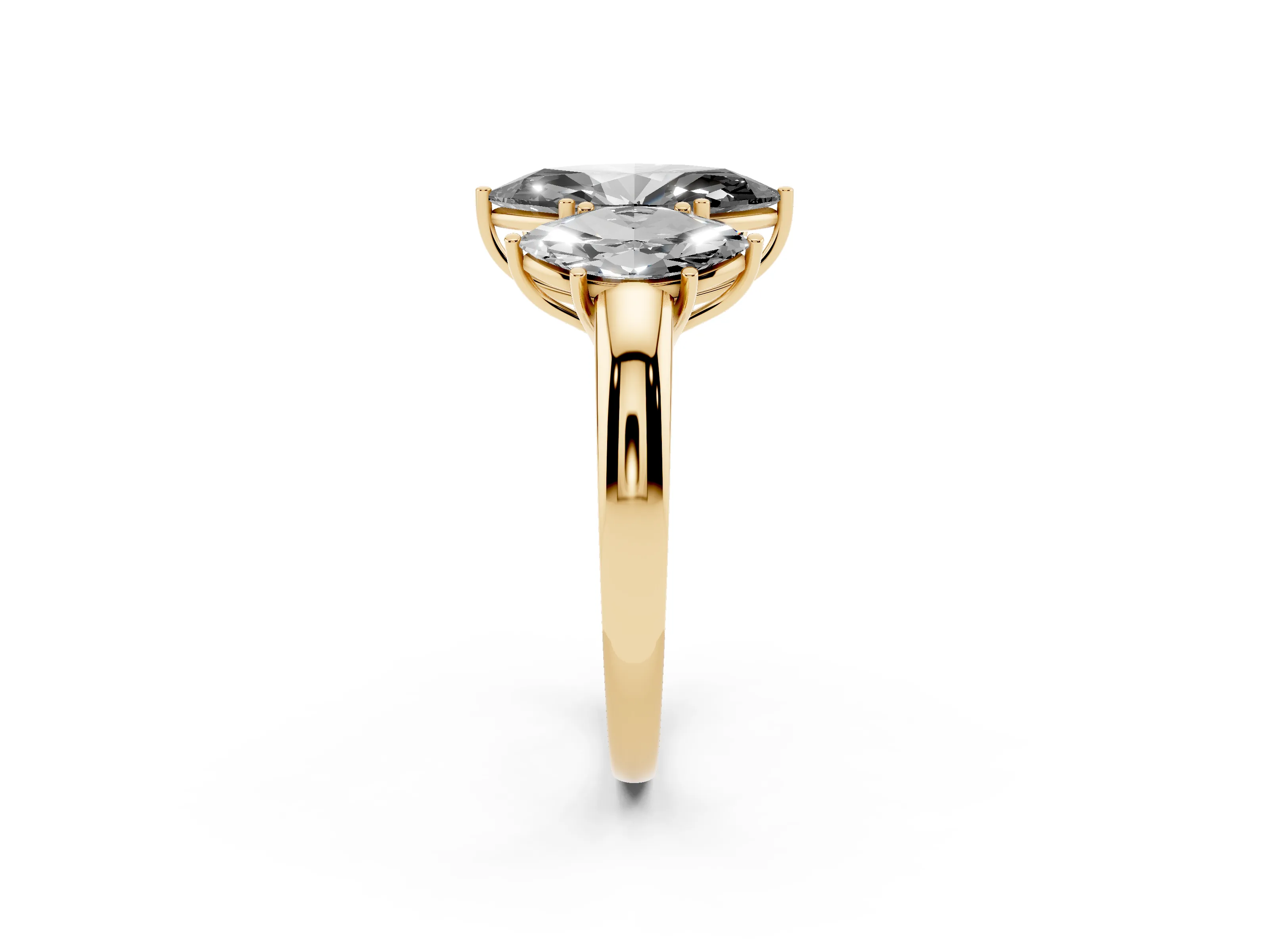 Fancy Black Marquise Cut Diamond Three-Stone Ring Set in Yellow gold with Bold Center and Classic Band