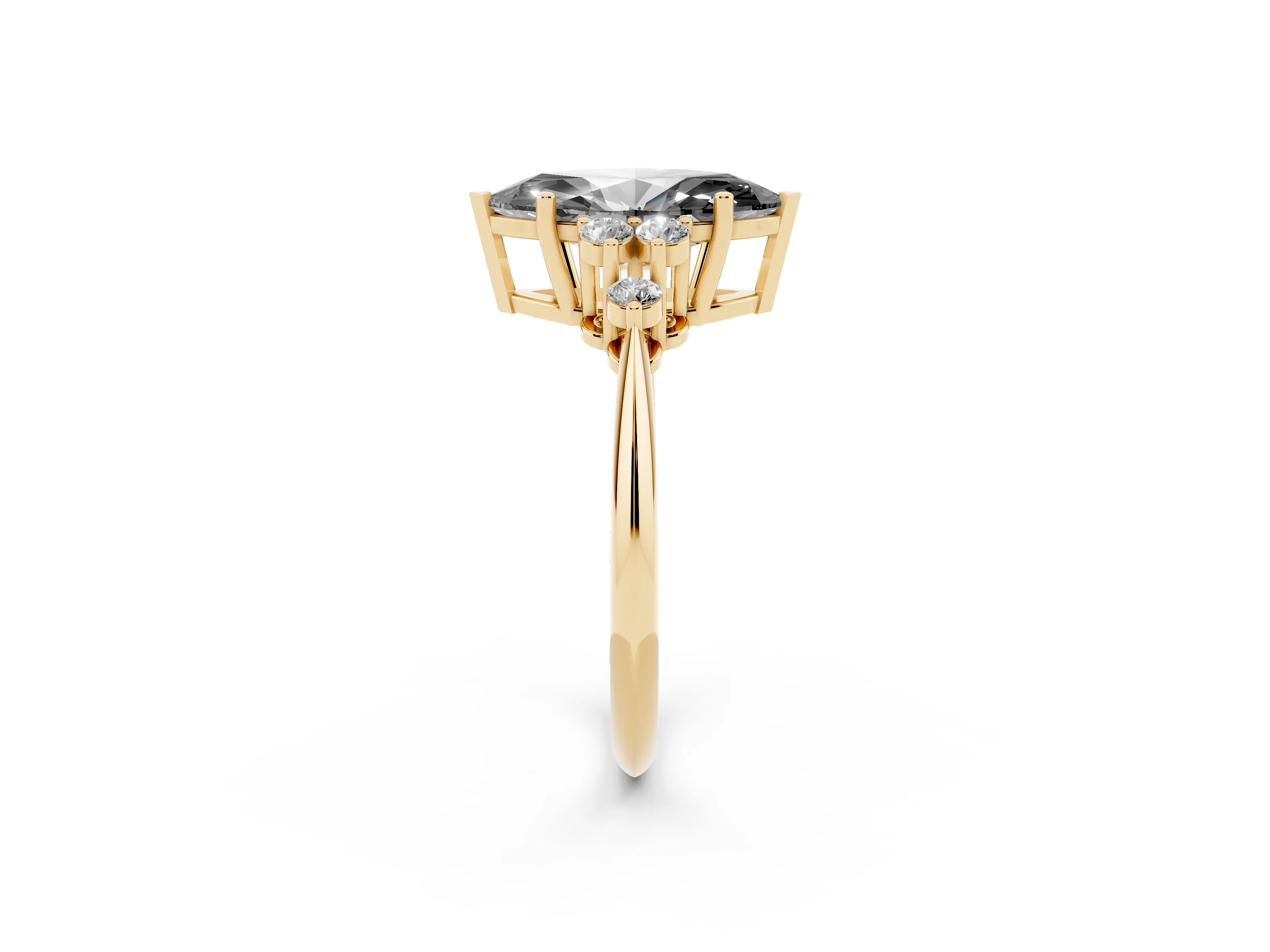 Fancy Black Marquise Cut Diamond Cluster Ring Set in Yellow gold with Plain Band and Prong Setting