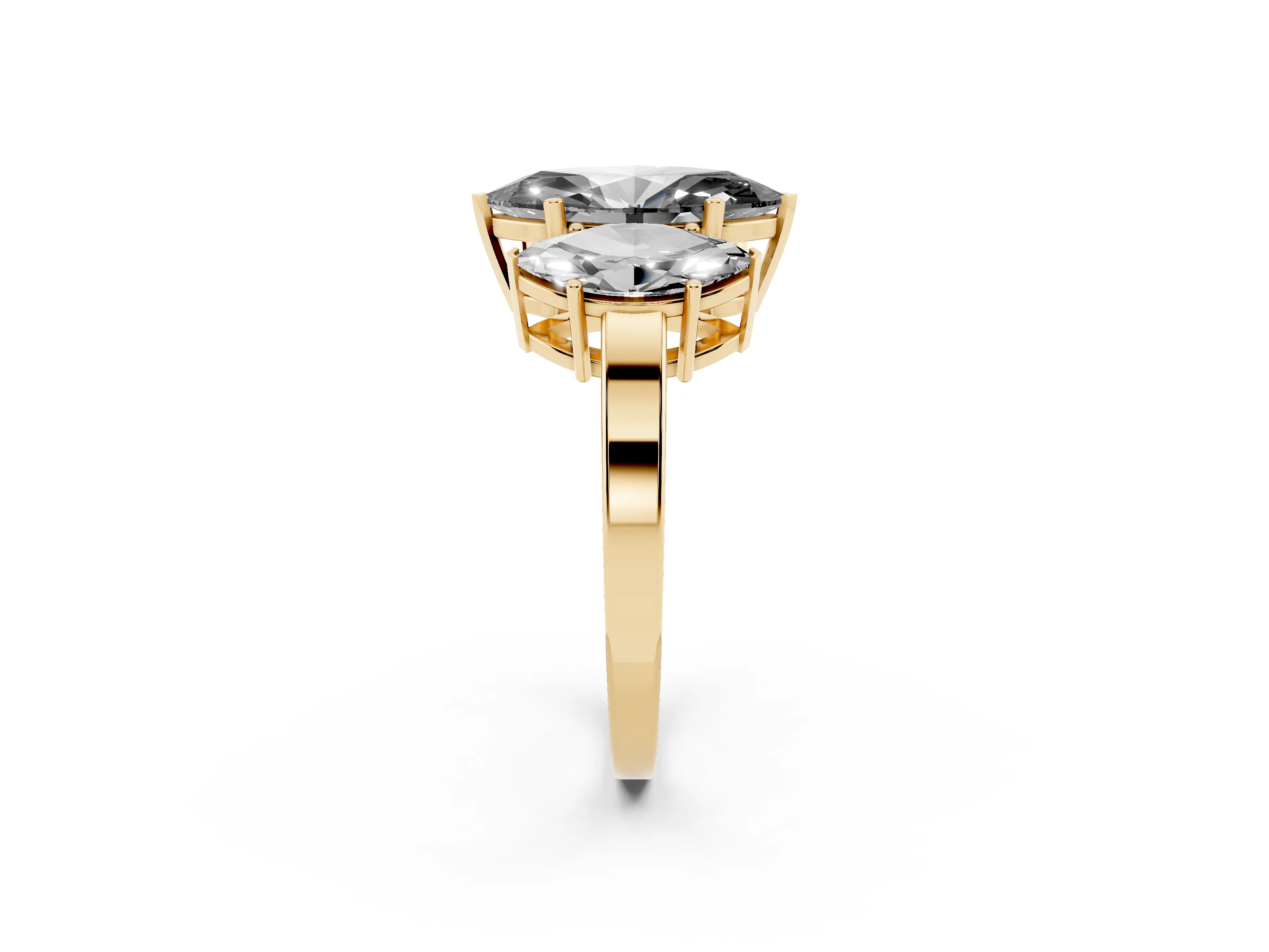 Fancy Black Marquise Cut Diamond Three-Stone Engagement Ring Set in Yellow gold with Flat Band