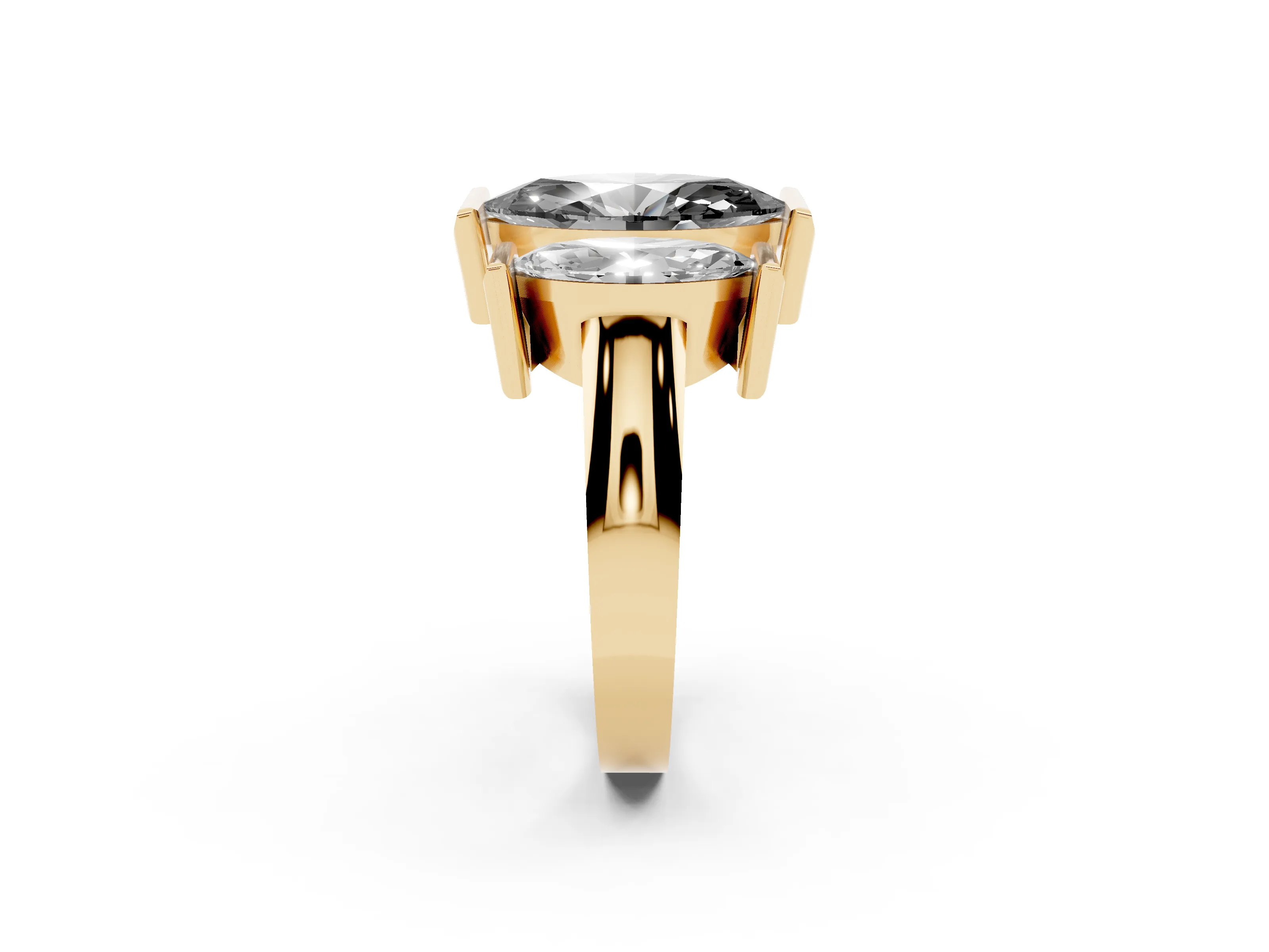 Fancy Black Marquise Cut Diamond Three-Stone Channel Set Ring Set in Yellow gold with Smooth Polished Band