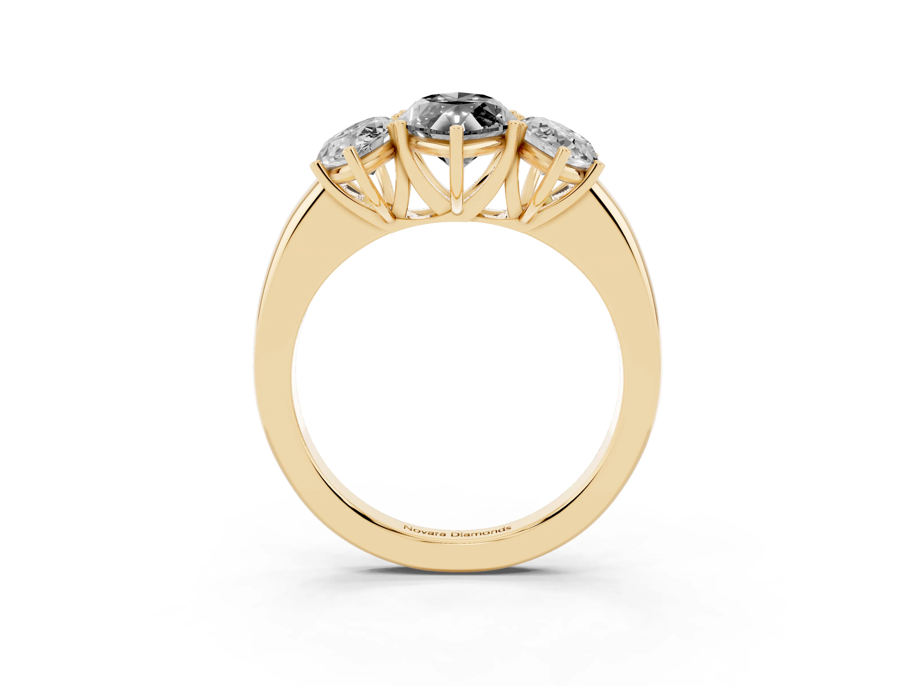 Fancy Black Marquise Cut Diamond Three-Stone Ring Set in Yellow gold with Bold Center and Classic Band