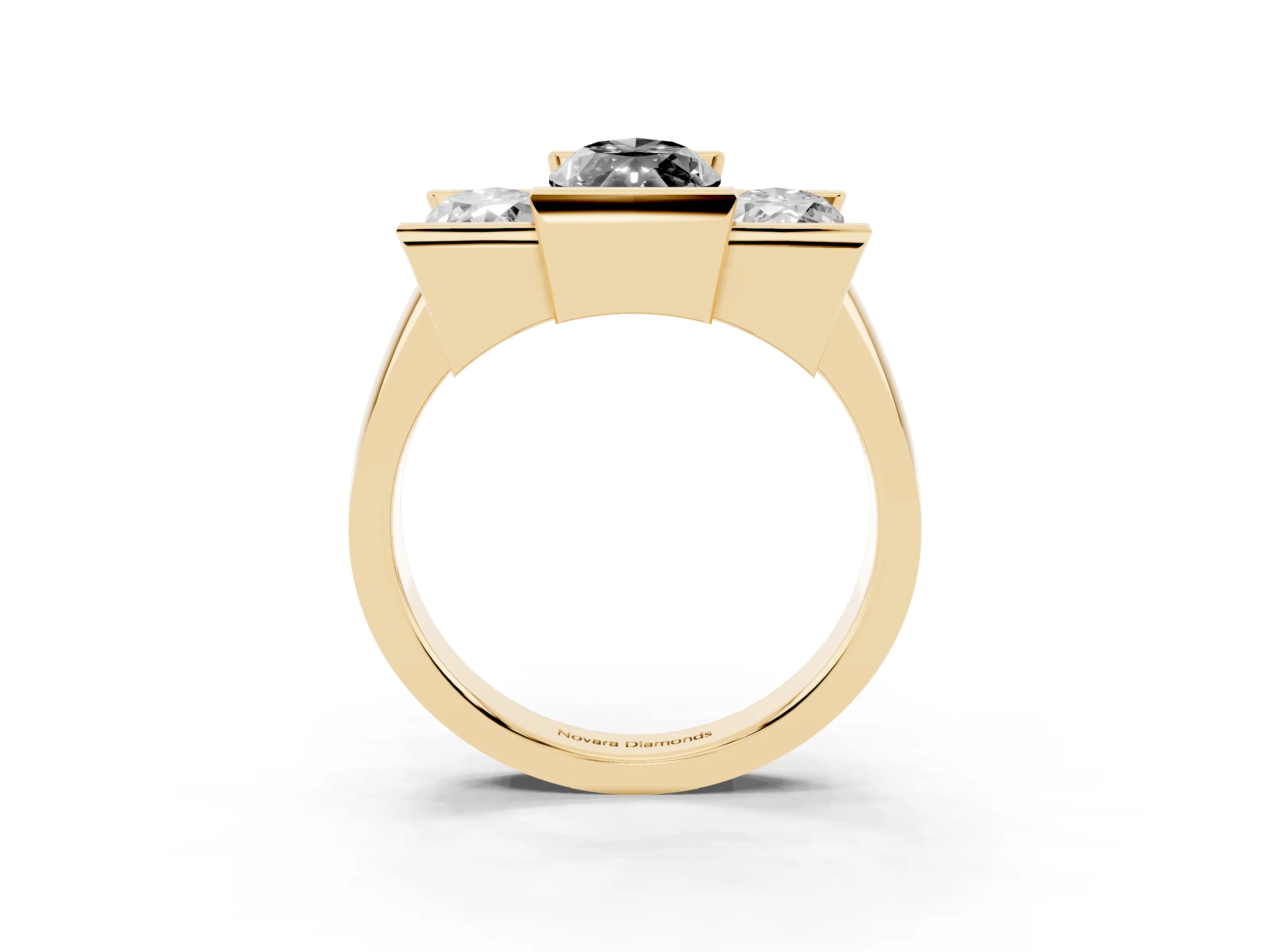 Fancy Black Marquise Cut Diamond Three-Stone Channel Set Ring Set in Yellow gold with Smooth Polished Band