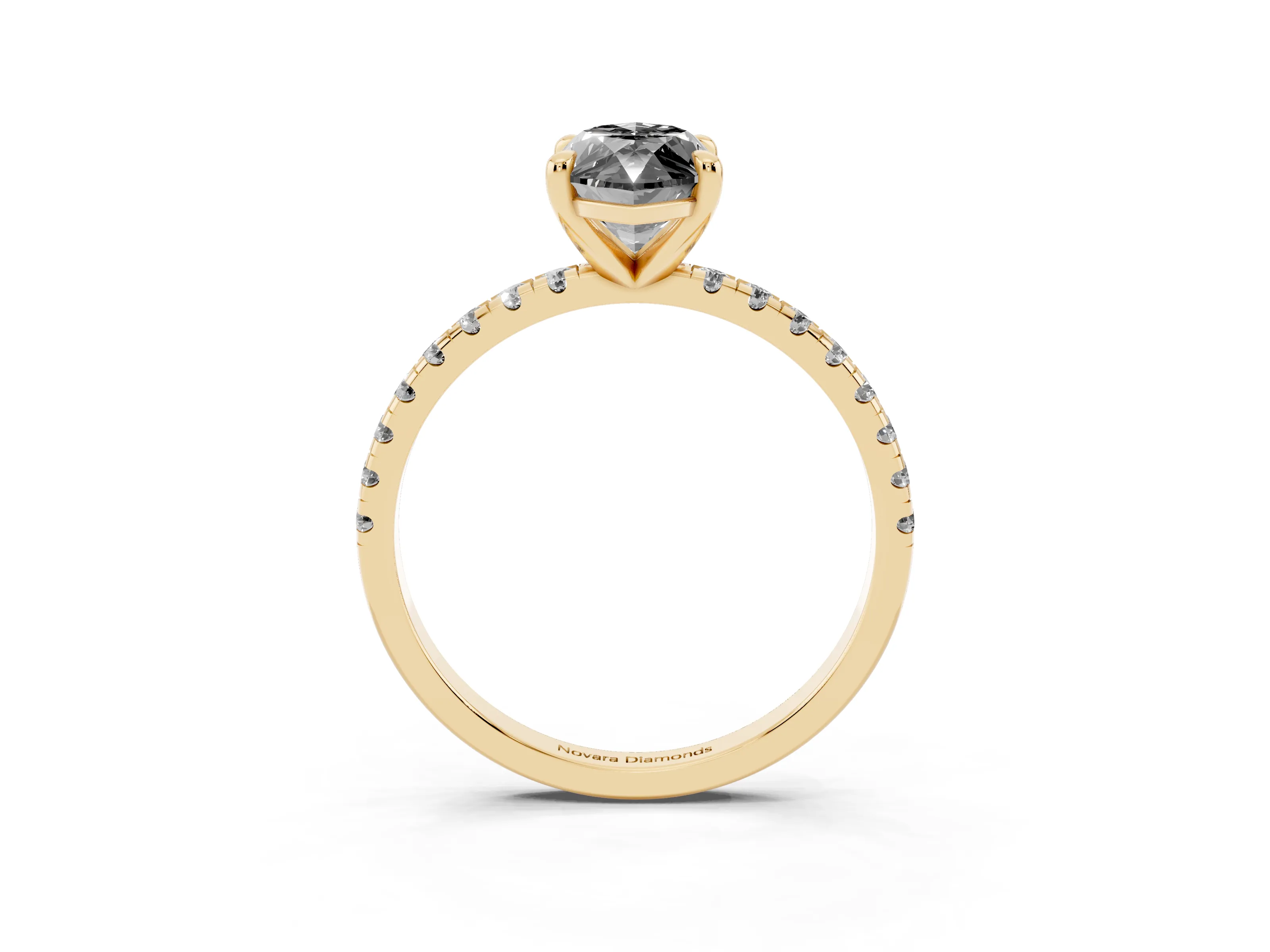 Fancy Black Marquise Cut Diamond Brilliant Solitaire Ring Set in Yellow gold with Pavé Band and Prong Setting