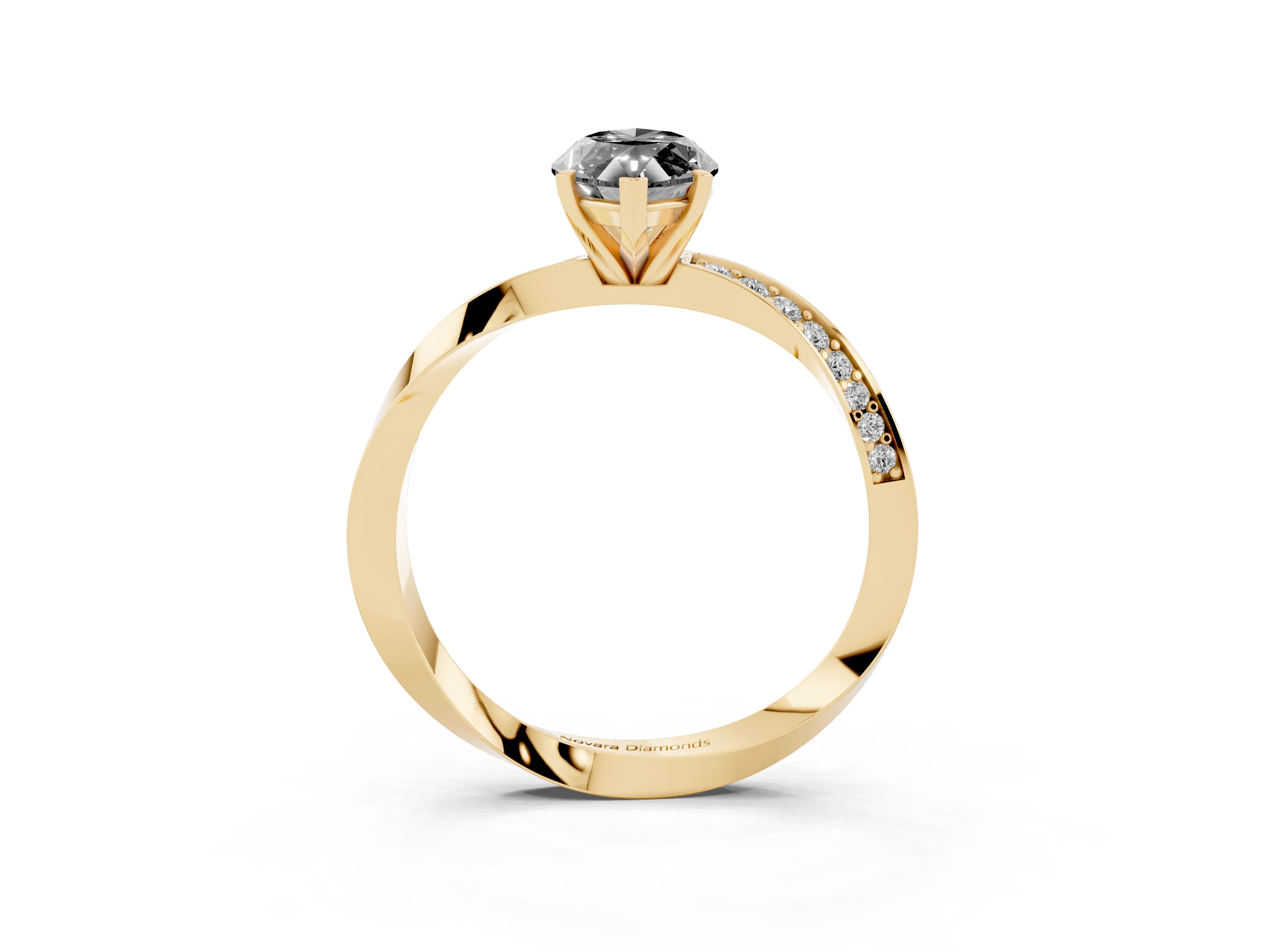 Fancy Black Marquise Cut Diamond Engagement Ring Set in Yellow gold with Side Stone Accents and Prong Setting