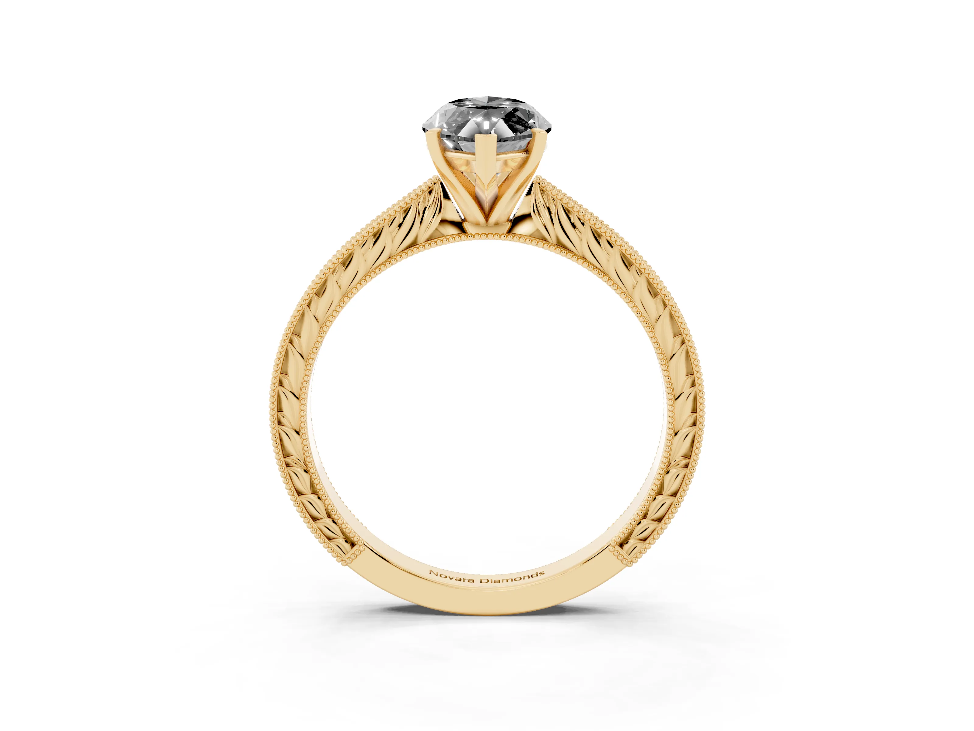 Fancy Black Marquise Cut Diamond Solitaire Milgrain Engraved Band Set in Yellow gold with Prong Setting