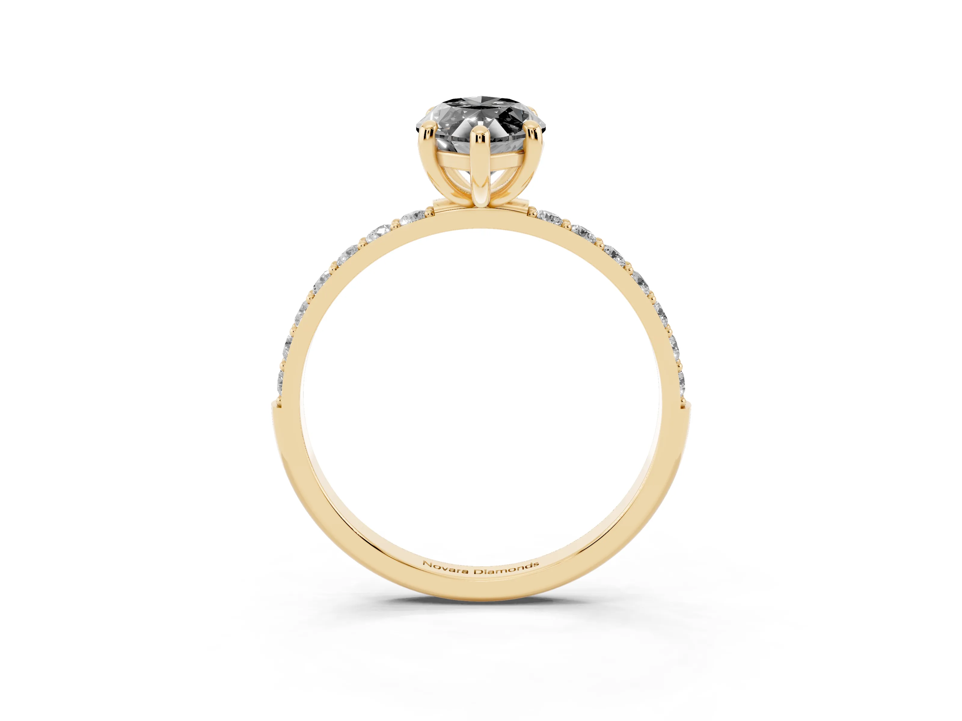 Fancy Black Marquise Cut Diamond Solitaire Ring Set in Yellow gold with Round Pavé Band and Prong Setting