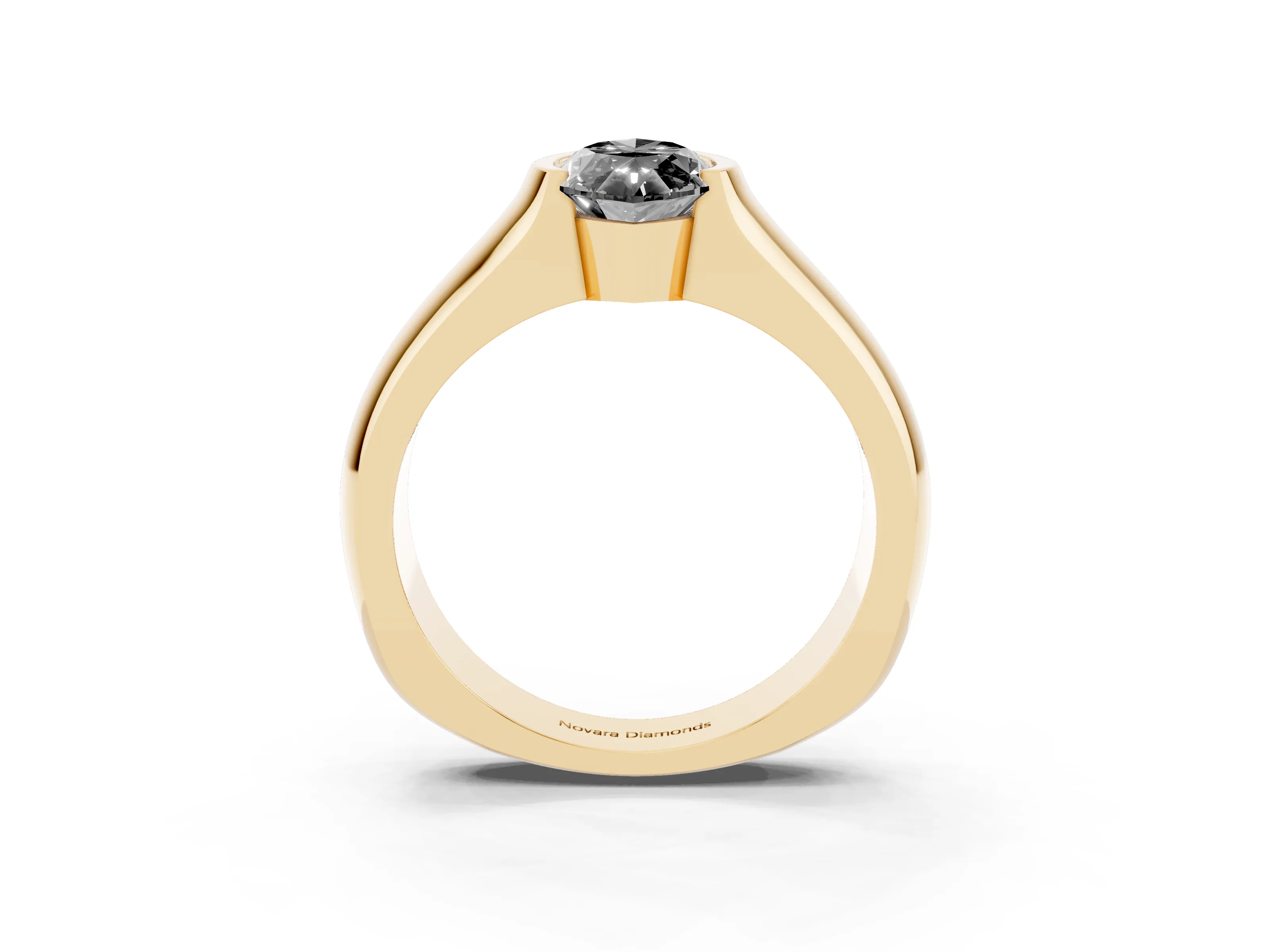 Fancy Black Marquise Cut Diamond Bezel Solitaire Ring Set in Yellow gold with Wide Band