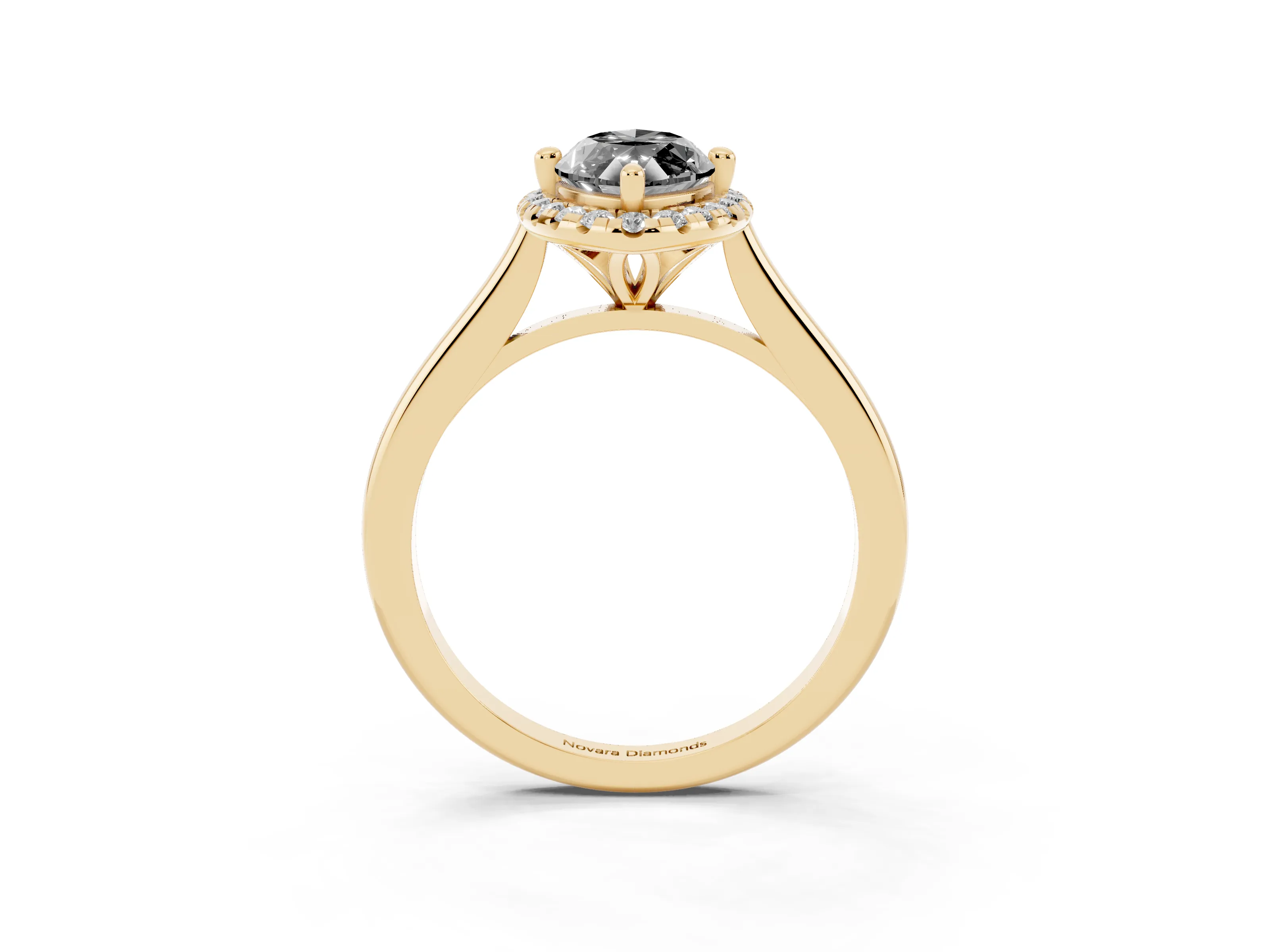 Fancy Black Marquise Cut Diamond Halo Engagement Ring Set in Yellow gold with Pavé Band and Rising Shoulders