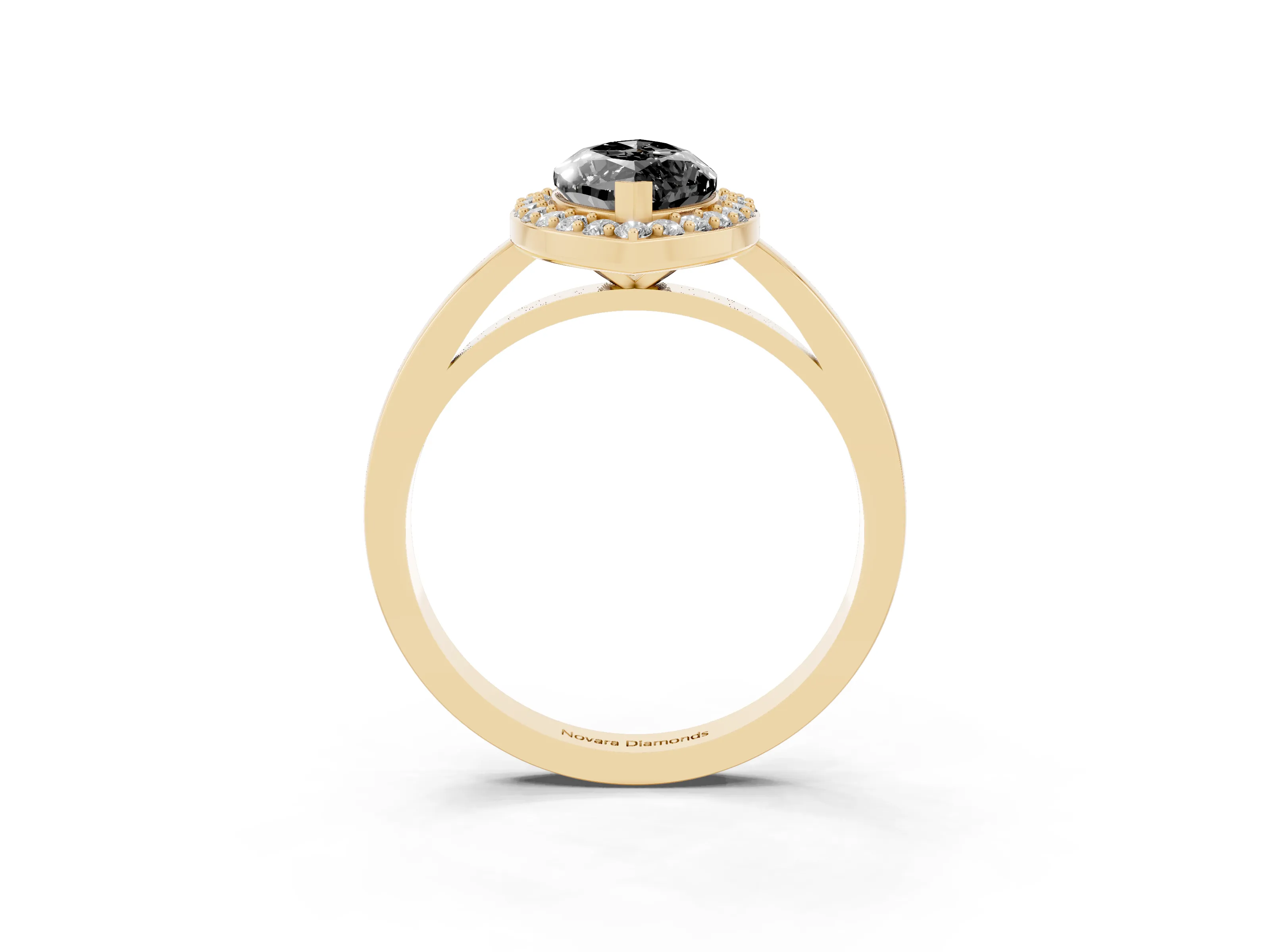 Fancy Black Marquise Cut Diamond Halo Ring Set in Yellow gold with Solitaire Band and Prong Setting