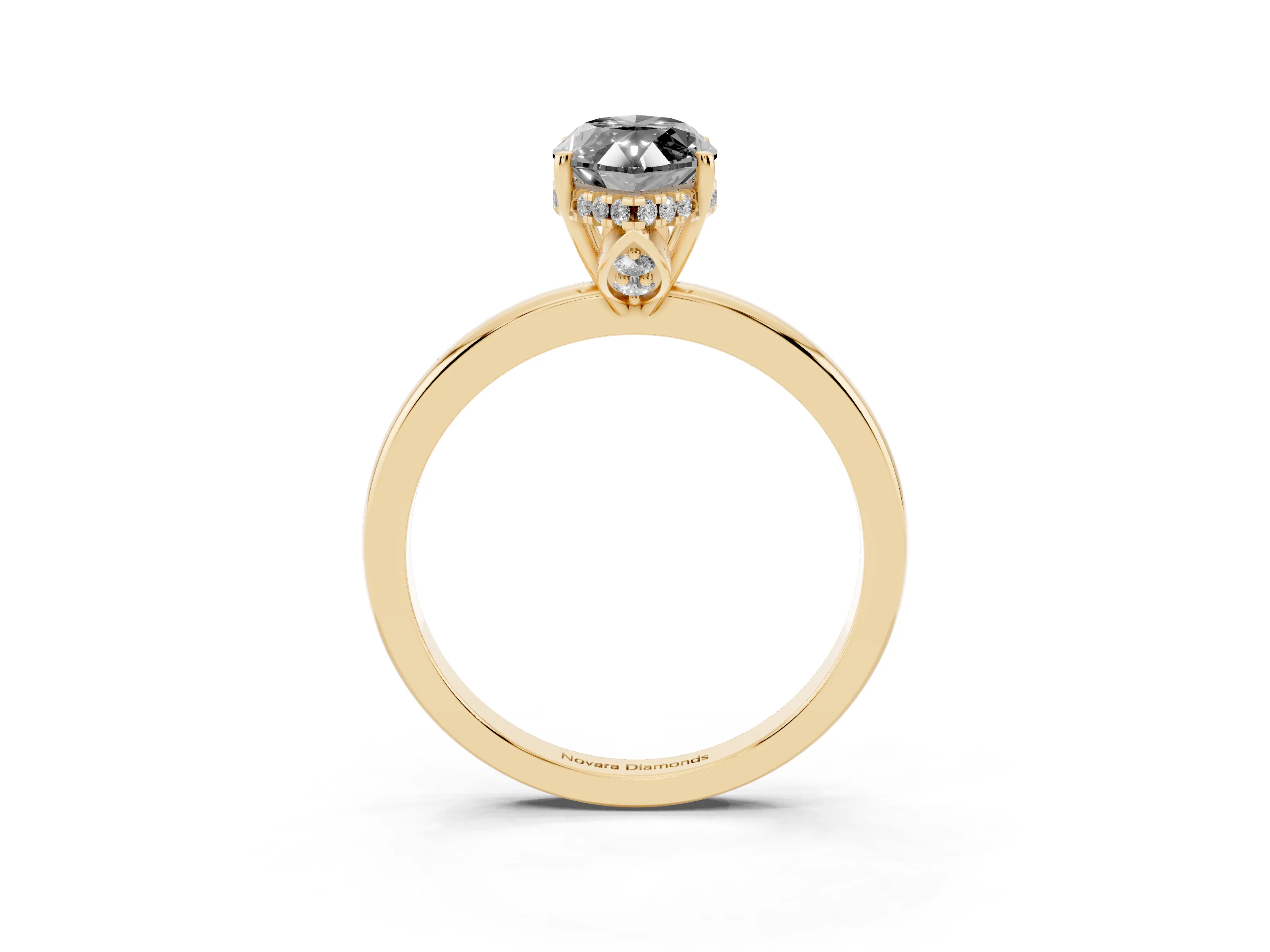 Fancy Black Marquise Cut Diamond Solitaire Ring Set in Yellow gold with Plain Band and Prong Setting