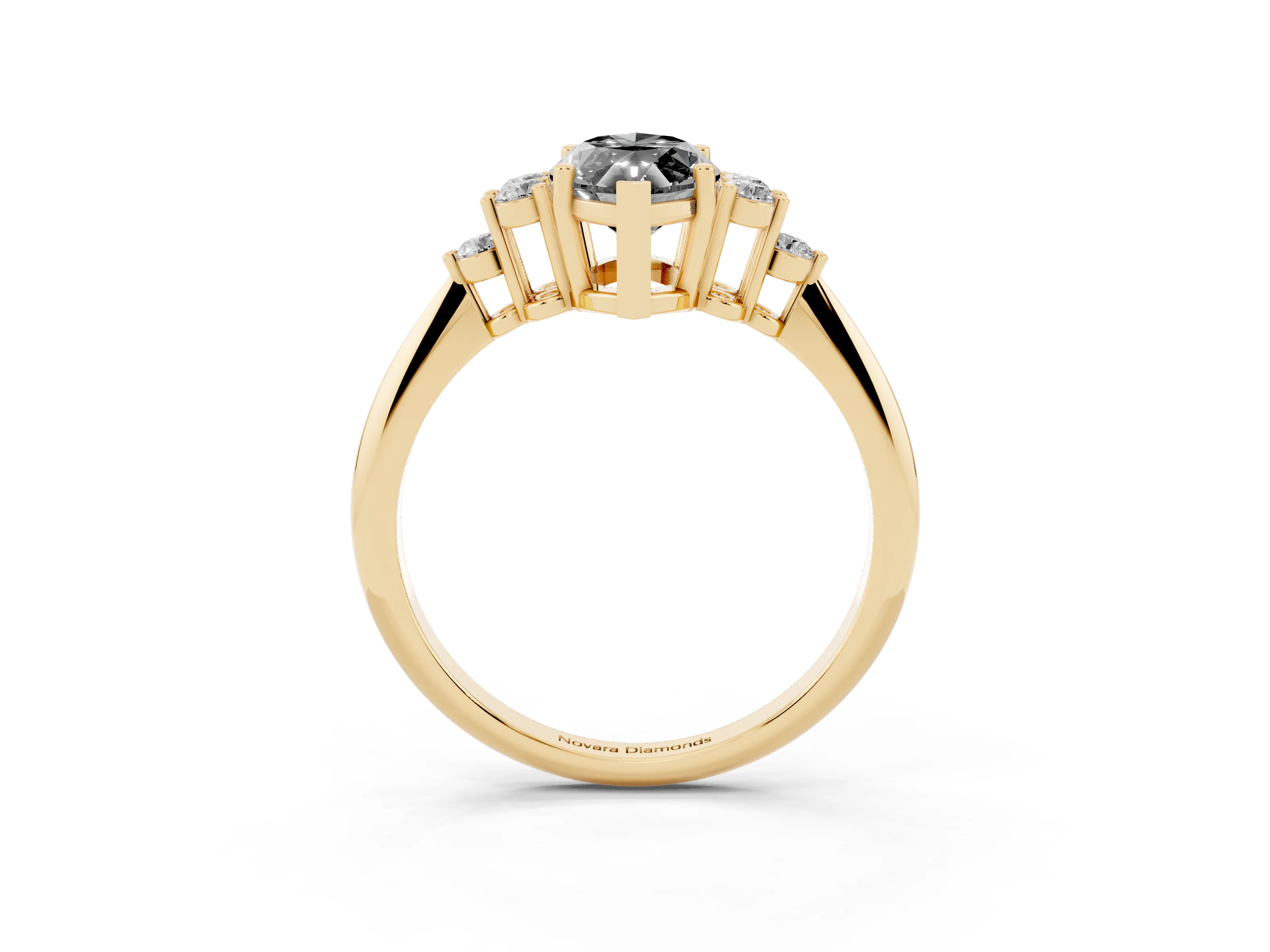 Fancy Black Marquise Cut Diamond Cluster Ring Set in Yellow gold with Plain Band and Prong Setting