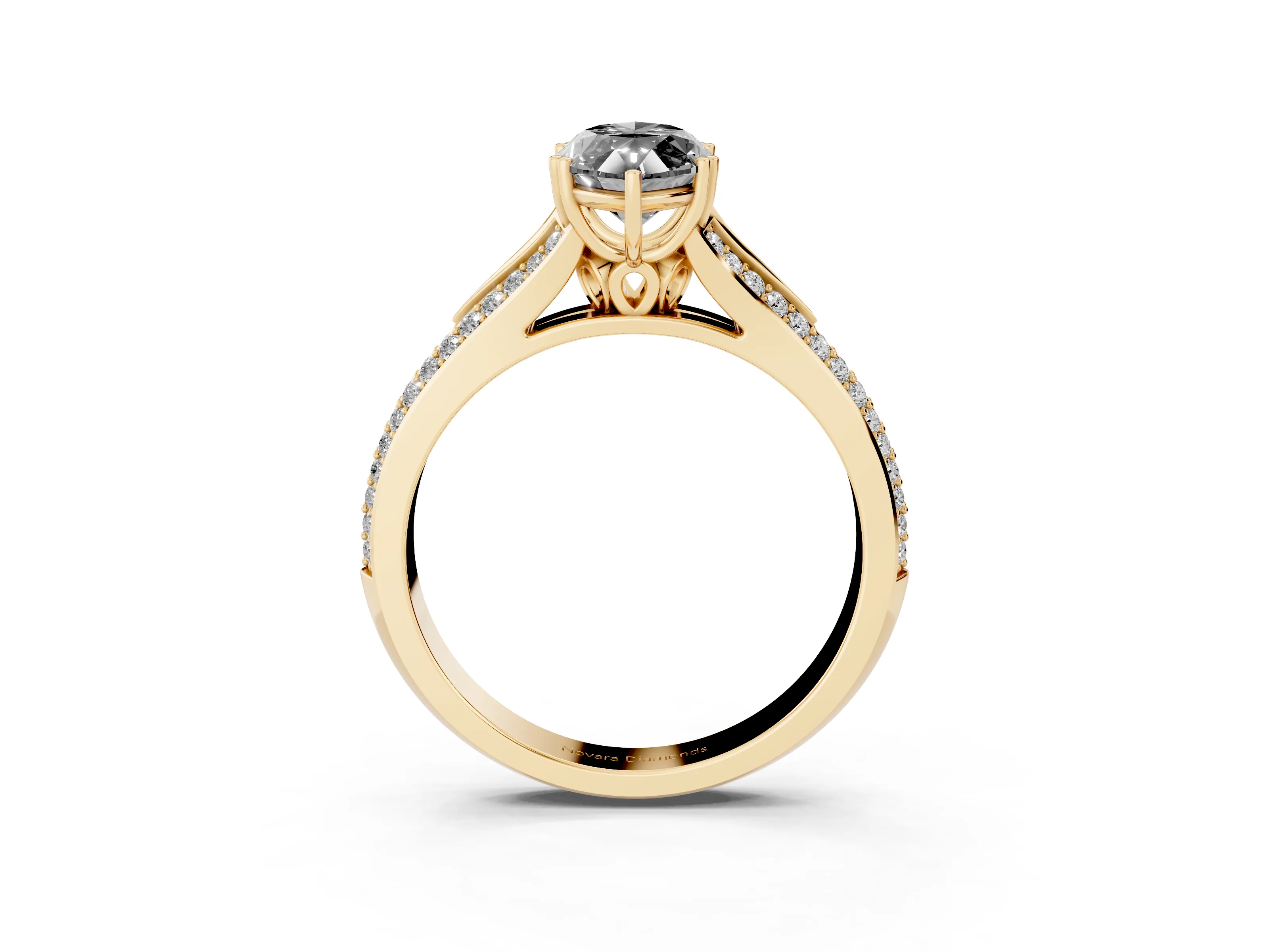 Fancy Black Marquise Cut Diamond Split Shank Pavé Engagement Ring Set in Yellow gold with Prong-Set Center Stone