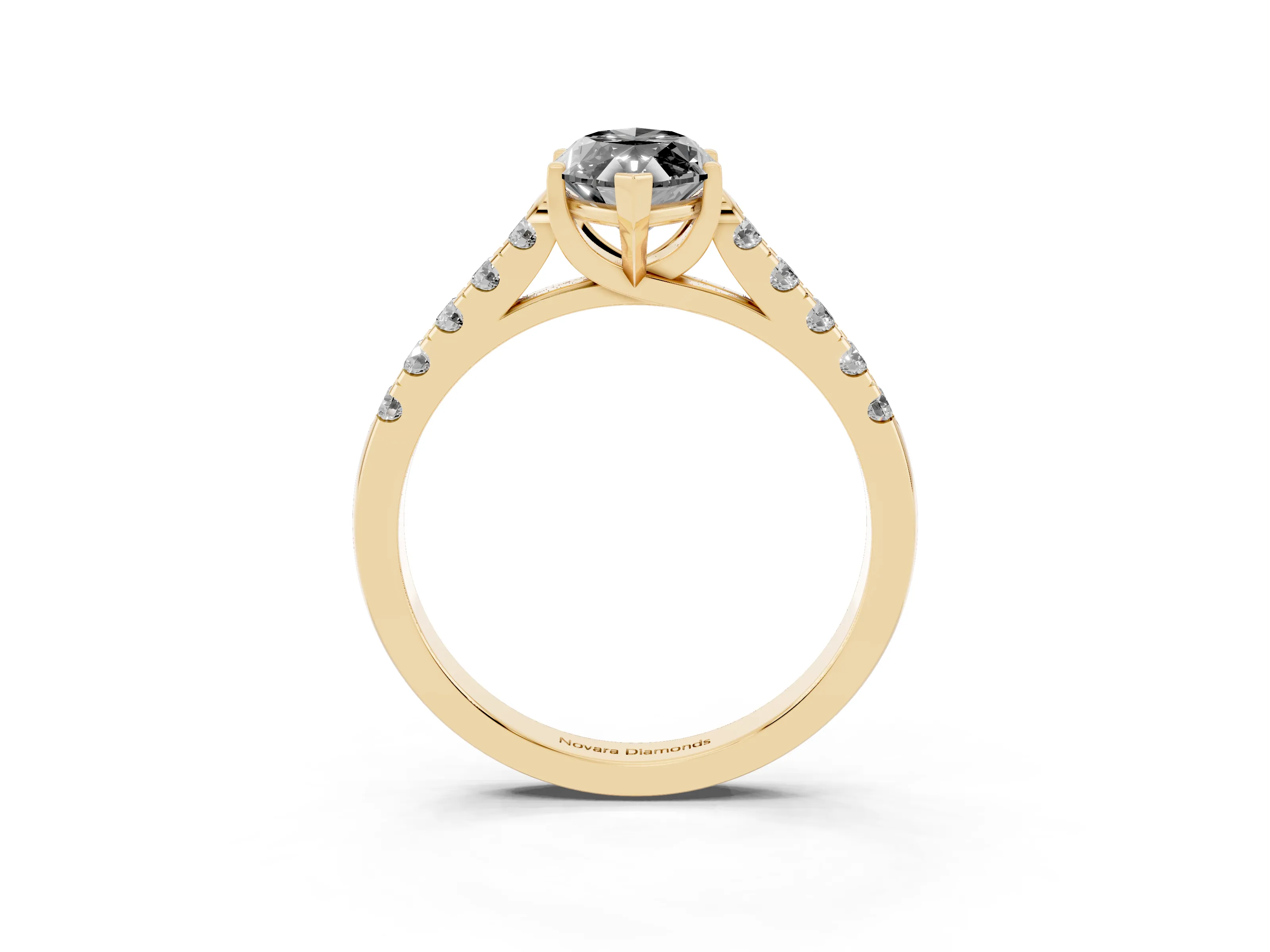 Fancy Black Marquise Cut Diamond Pavé Band Solitaire Ring Set in Yellow gold with Partway Accent Stones and Prong Setting
