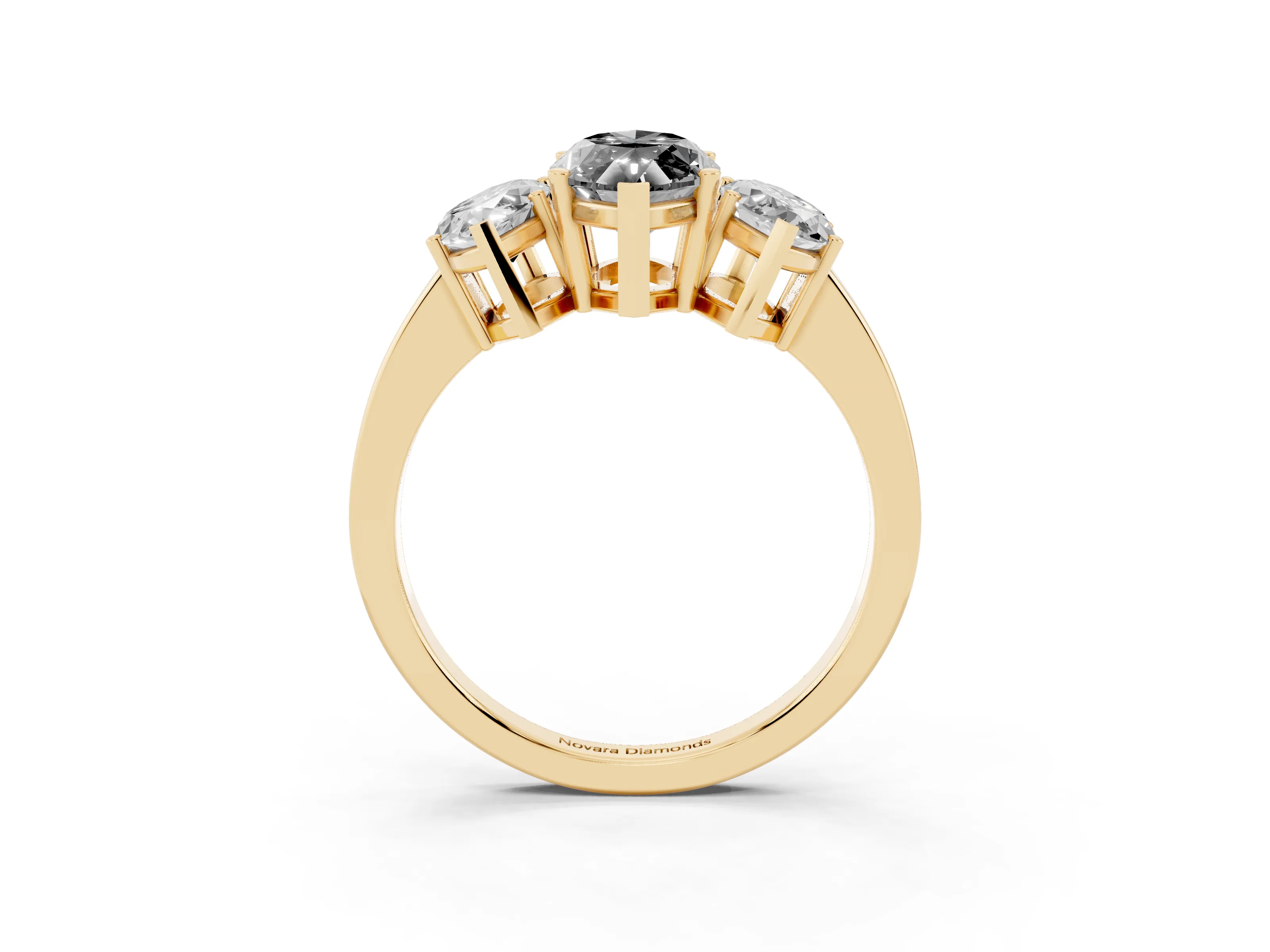 Fancy Black Marquise Cut Diamond Three-Stone Engagement Ring Set in Yellow gold with Flat Band