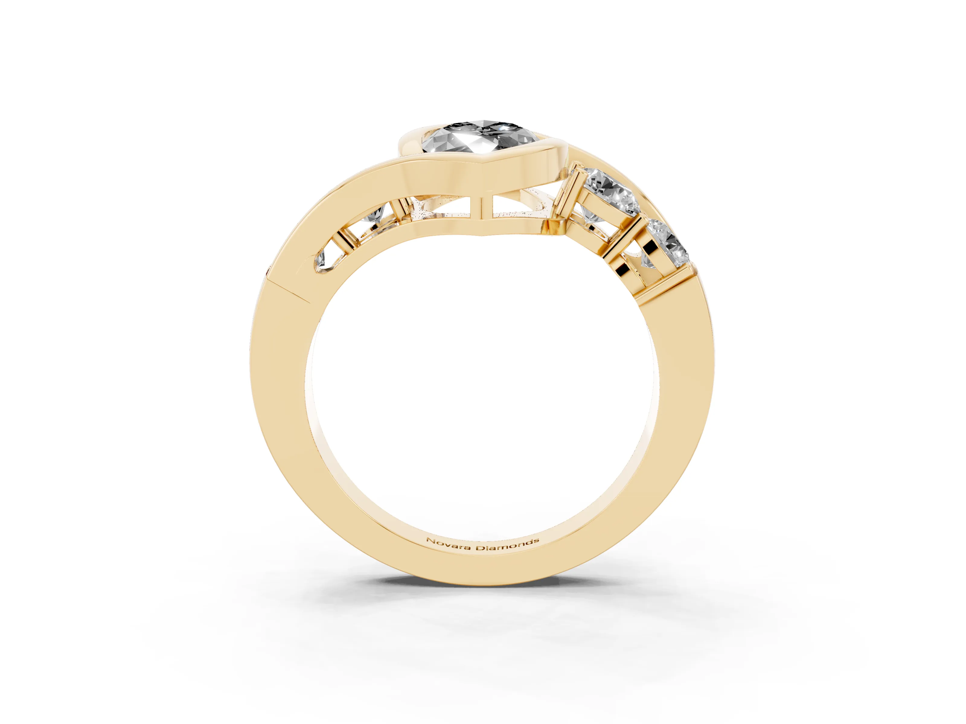 Fancy Black Marquise Cut Diamond Bezel Bypass Ring Set in Yellow gold with Round Accents