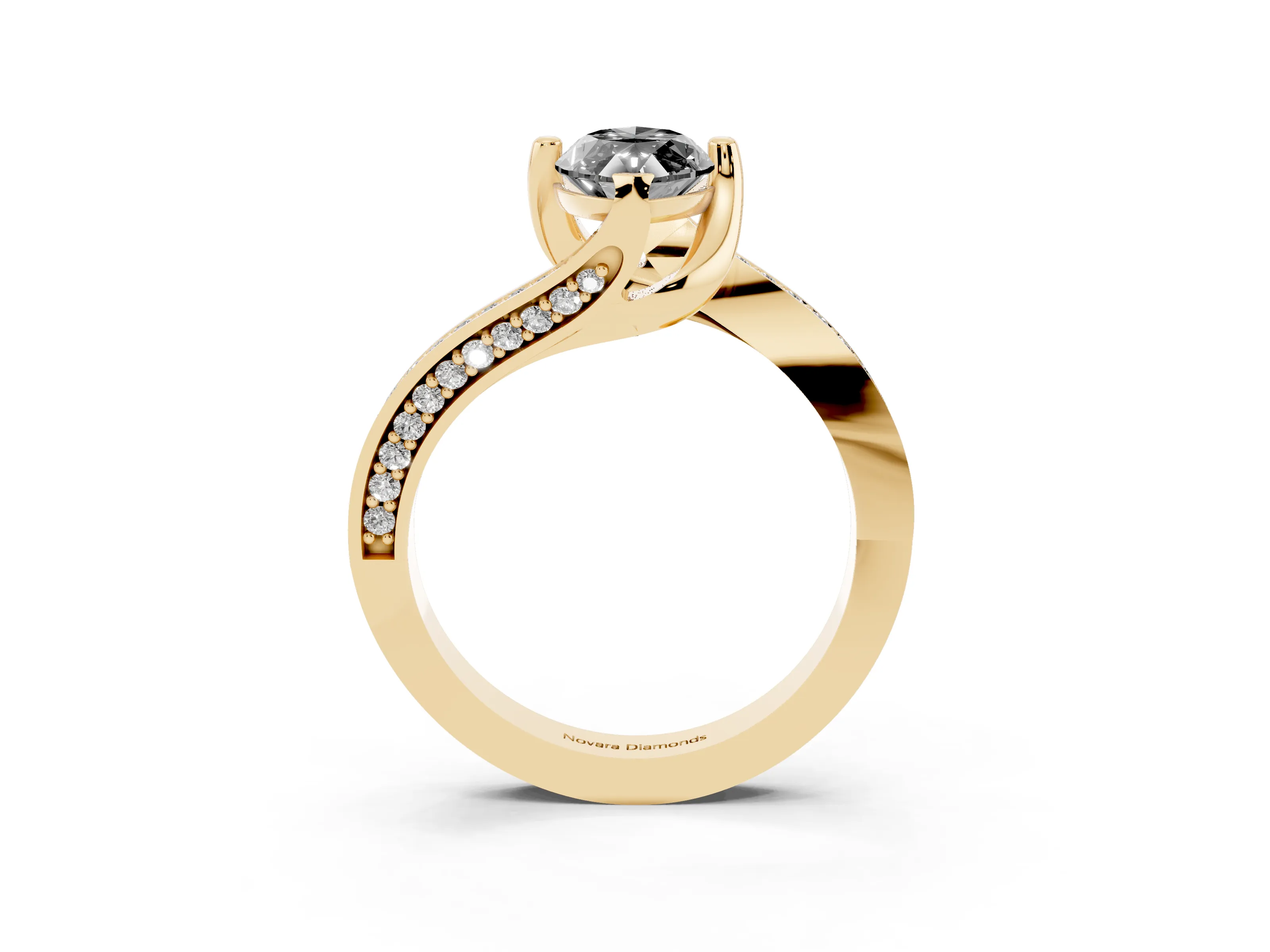 Fancy Black Marquise Cut Diamond Solitaire Ring Set in Yellow gold with Intertwined Pavé Twist Band
