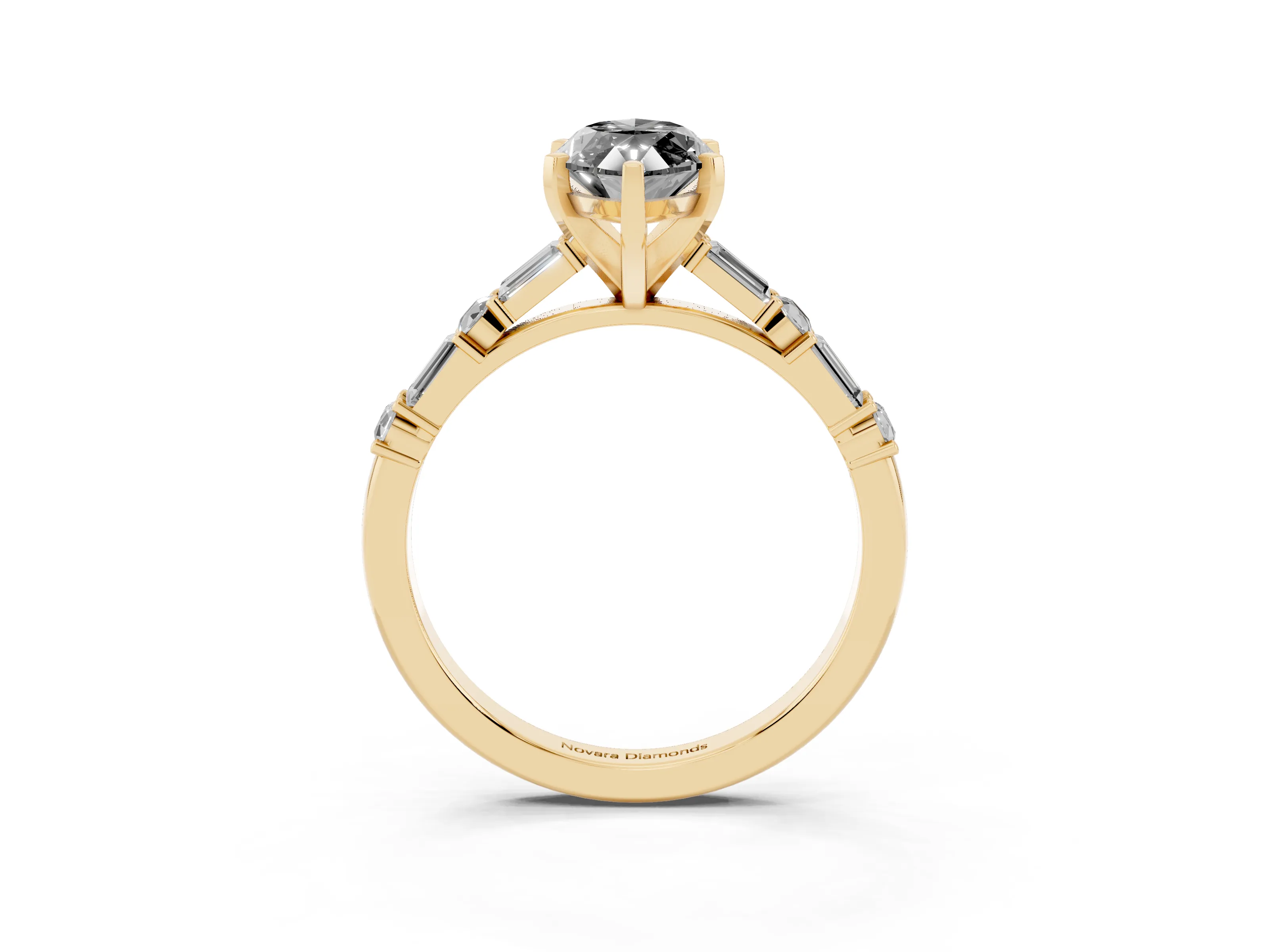 Fancy Black Marquise Cut Diamond Solitaire Set in Yellow gold with Side Baguettes and Channel Set Band