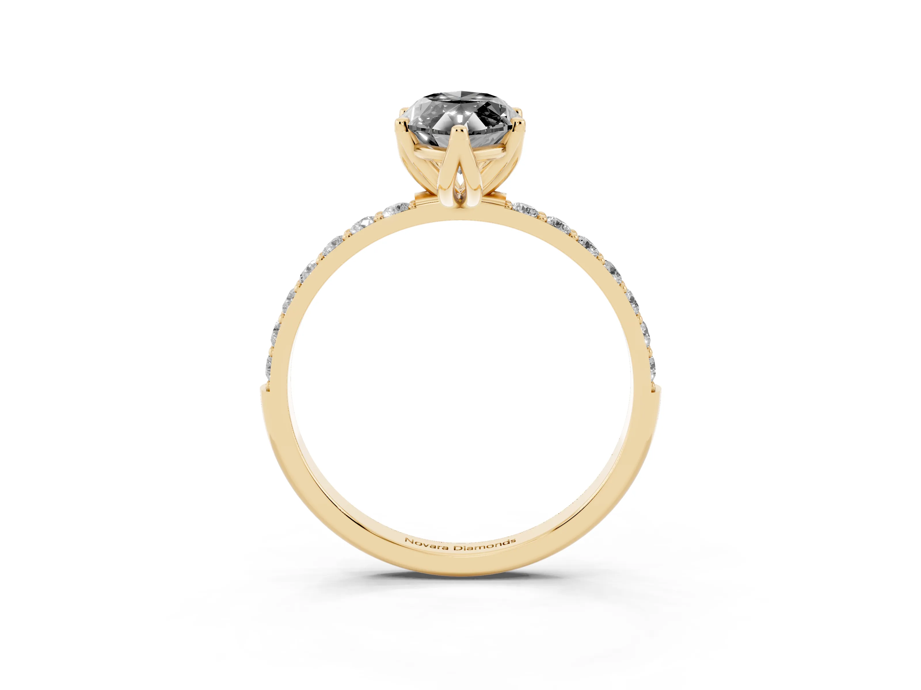 Fancy Black Marquise Cut Diamond Solitaire Engagement Ring Set in Yellow gold with Round Pavé Band and Prong Setting
