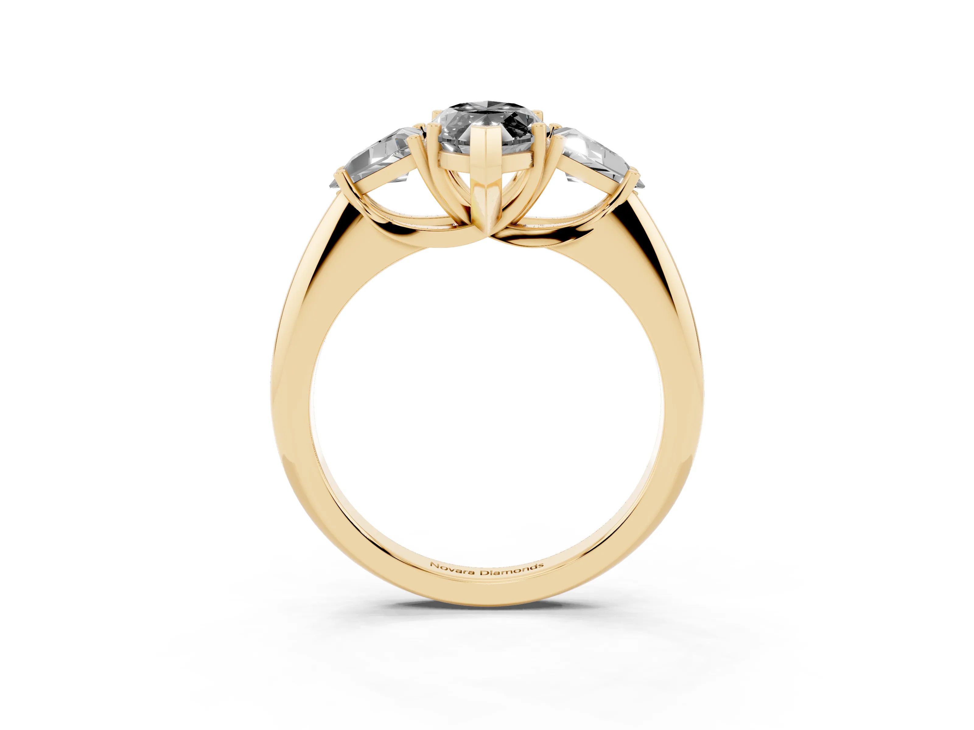 Fancy Black Marquise Cut Diamond Three-Stone Engagement Ring Set in Yellow gold with Trillion Side Stones