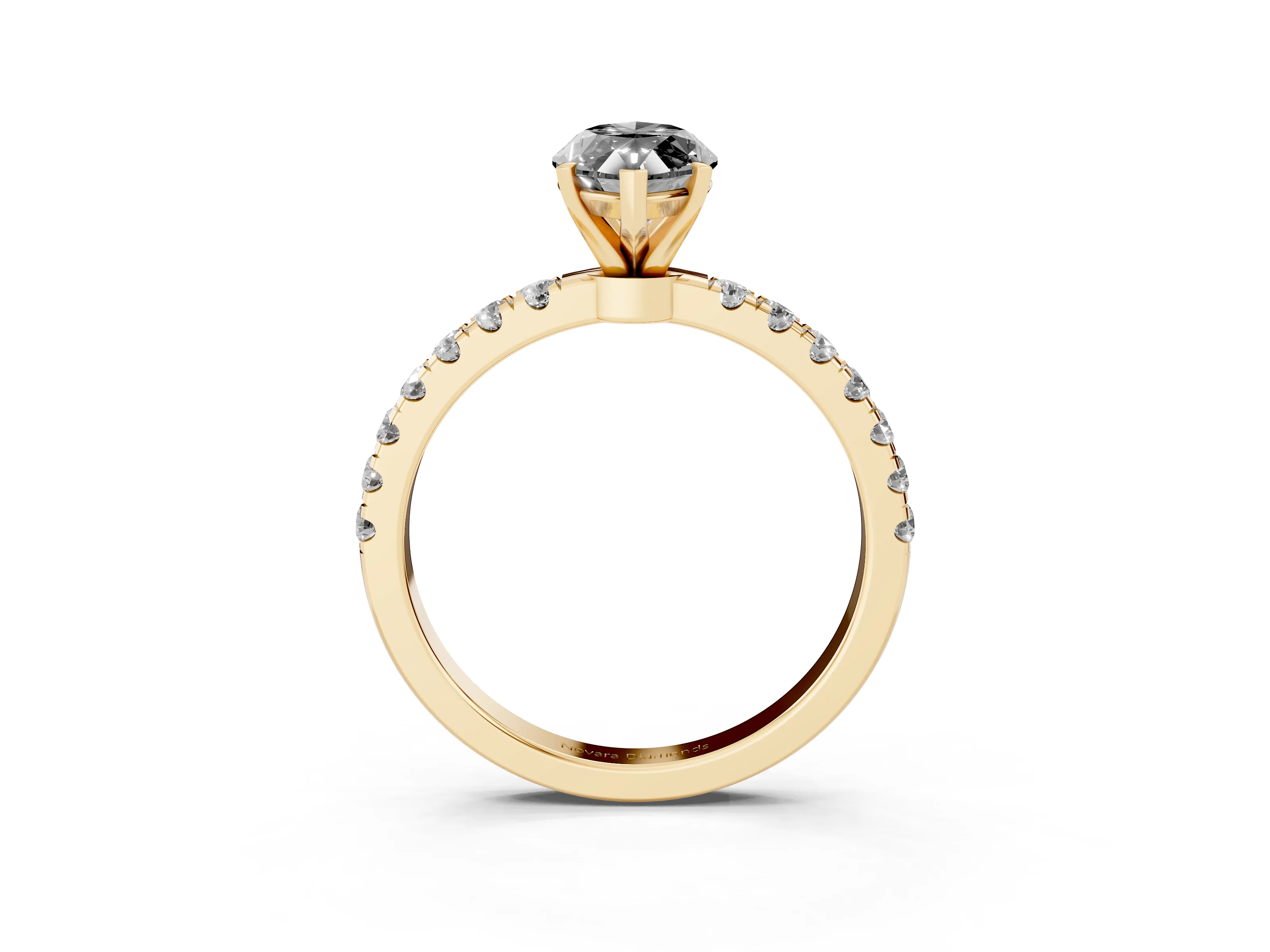 Fancy Black Marquise Cut Diamond Solitaire Ring Set in Yellow gold with Pavé Accents and Prong Setting