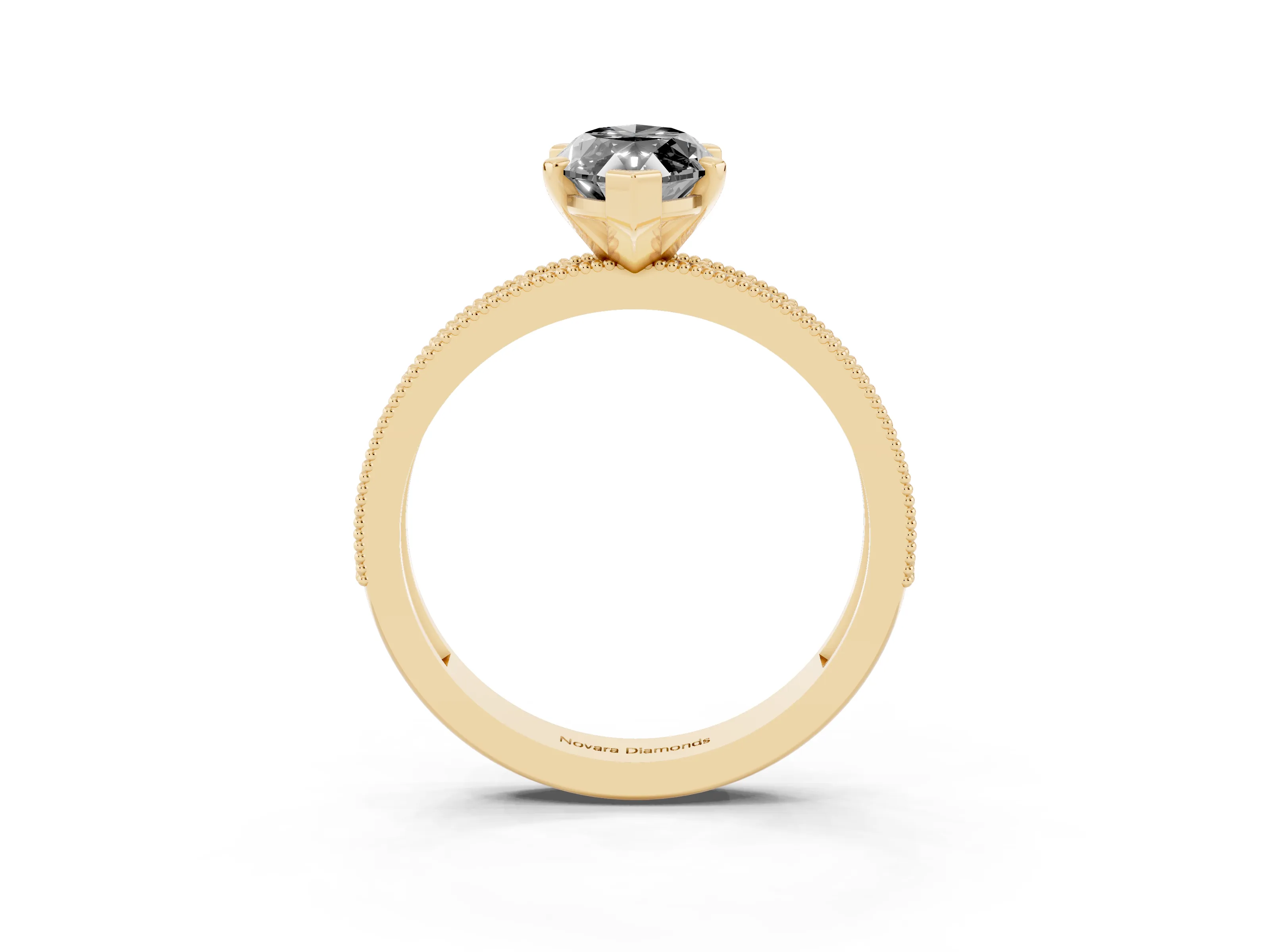 Fancy Black Marquise Cut Diamond Milgrain Pavé Engagement Ring Set in Yellow gold with Prong Setting